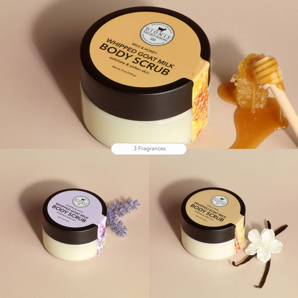 Dionis Goat Milk Whipped Body Scrub Milk & Honey 8oz – Hydrating, Gentle Exfoliation