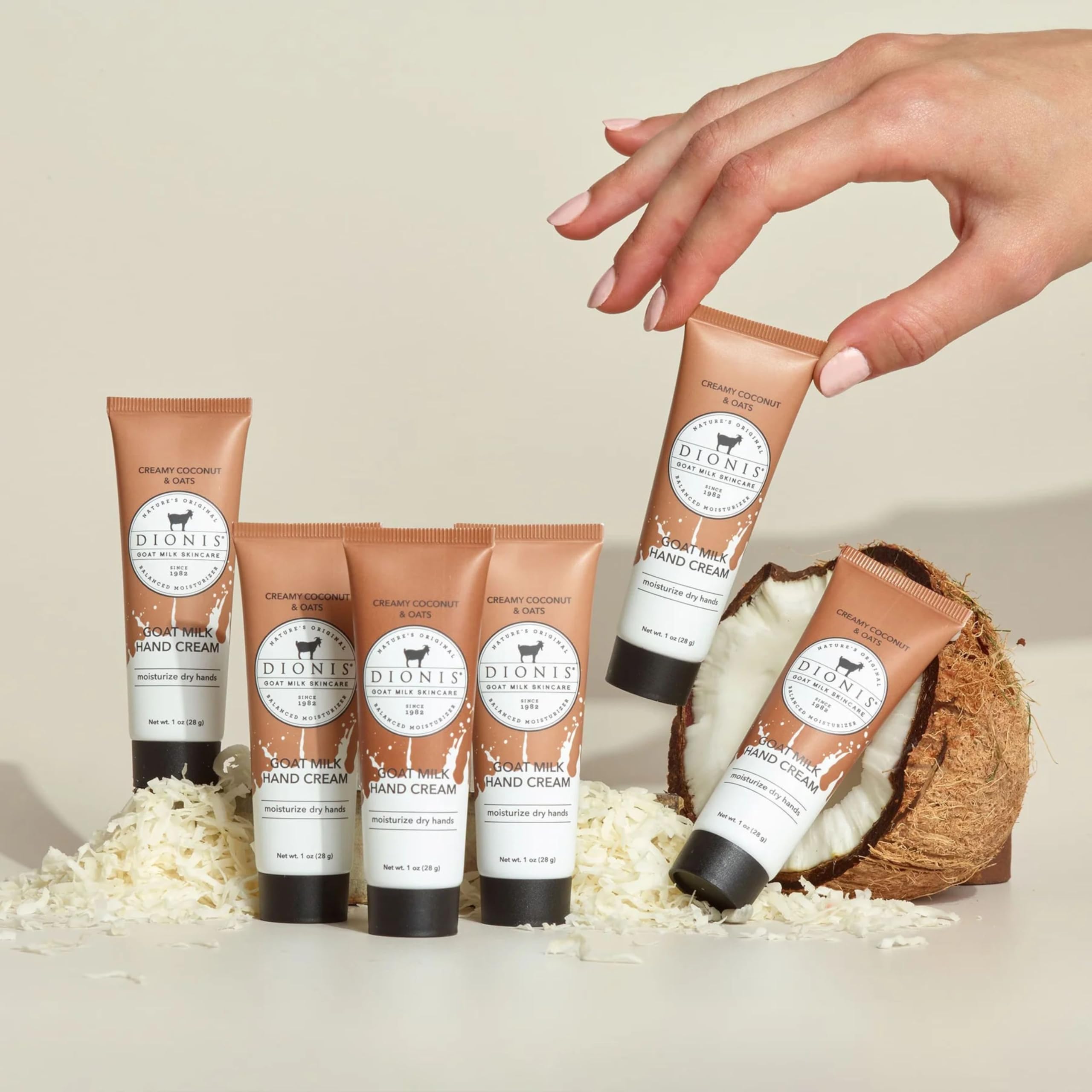 Dionis Goat Milk Hand Cream – Creamy Coconut & Oats (1oz, Pack of 6)