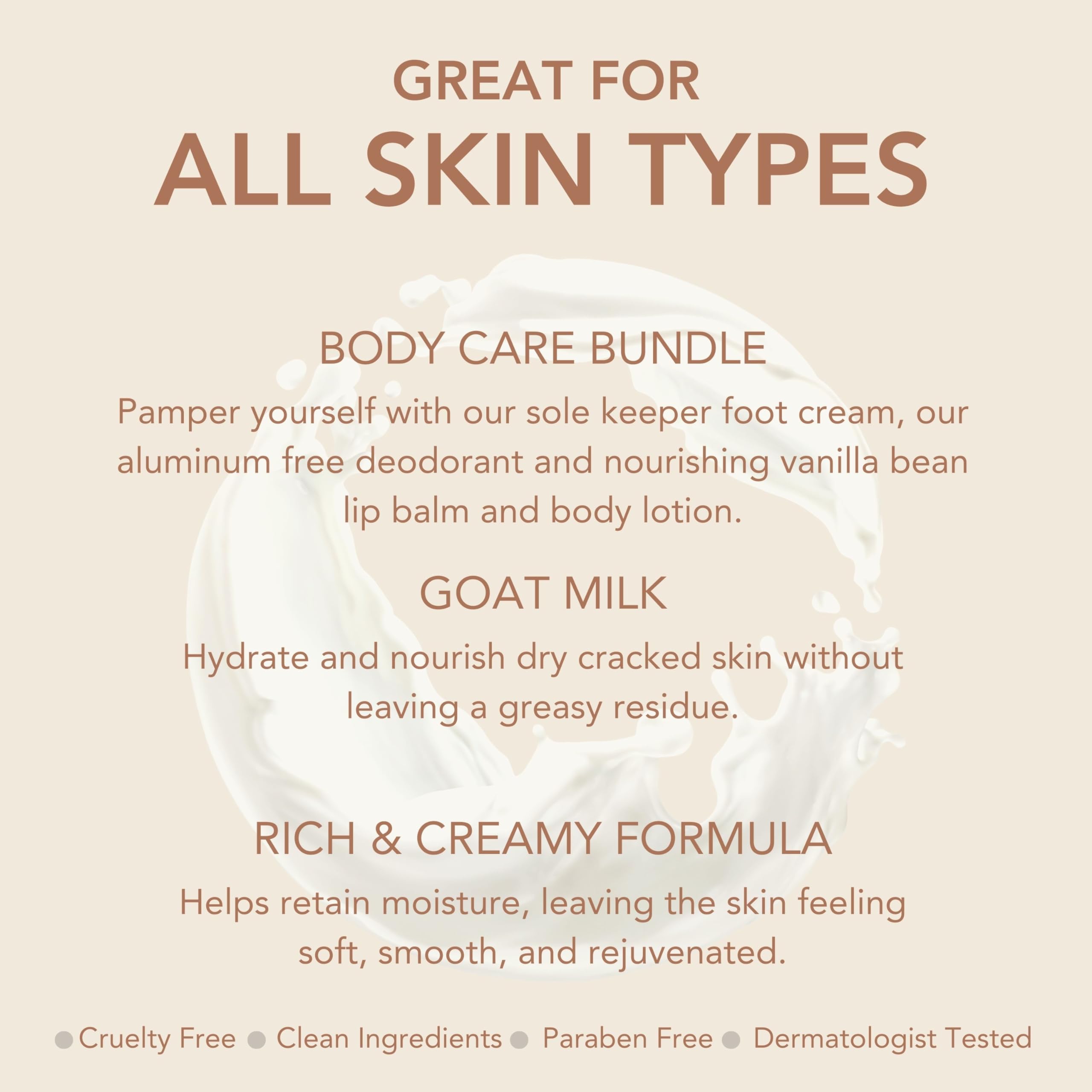Dionis Goat Milk Vanilla Bean Core Body Care Bundle – Travel Size Lip Balm, Foot Cream, Lotion & Aluminum-Free Deodorant