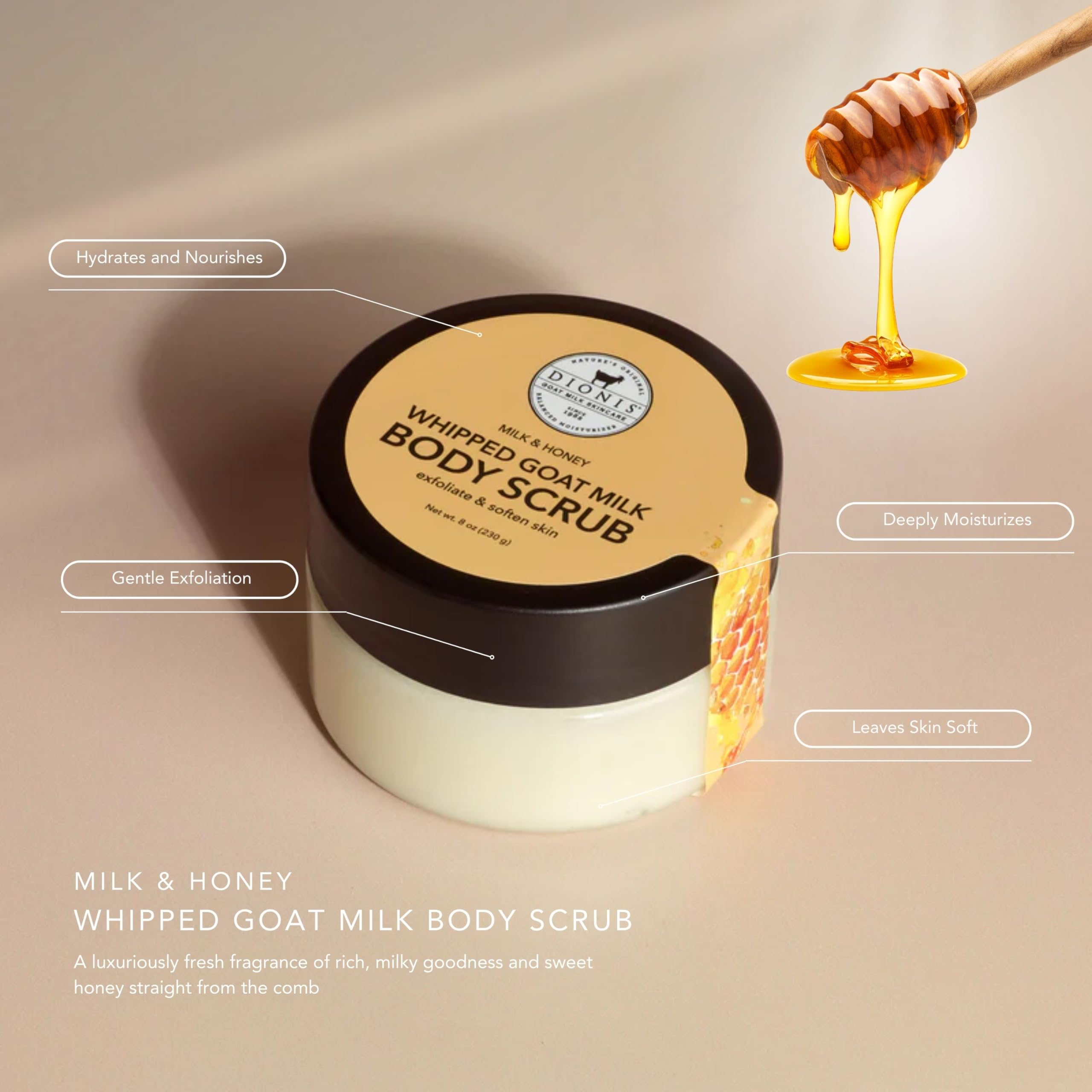 Dionis Goat Milk Whipped Body Scrub Milk & Honey 8oz – Hydrating, Gentle Exfoliation