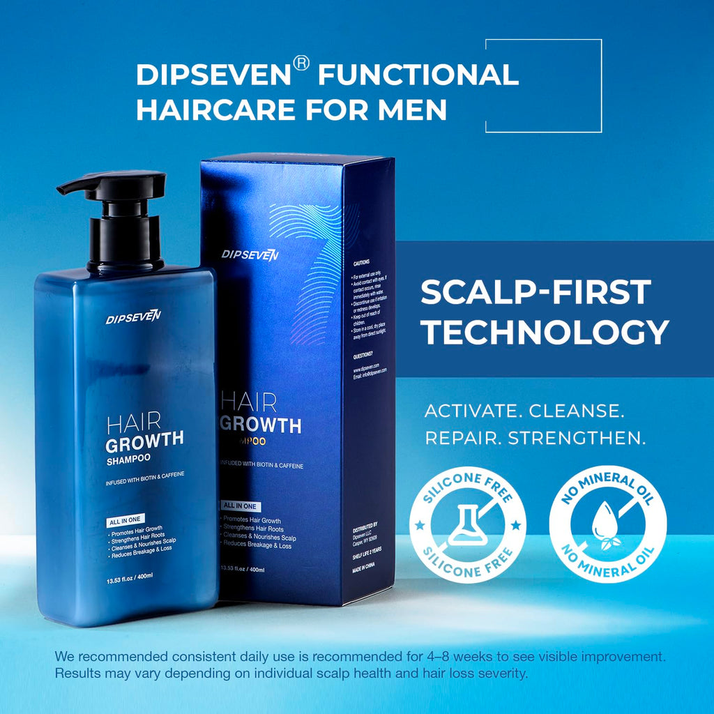 DIPSEVEN Biotin Hair Growth Shampoo for Men – DHT-Blocking Root Activator, Thicker & Stronger Hair