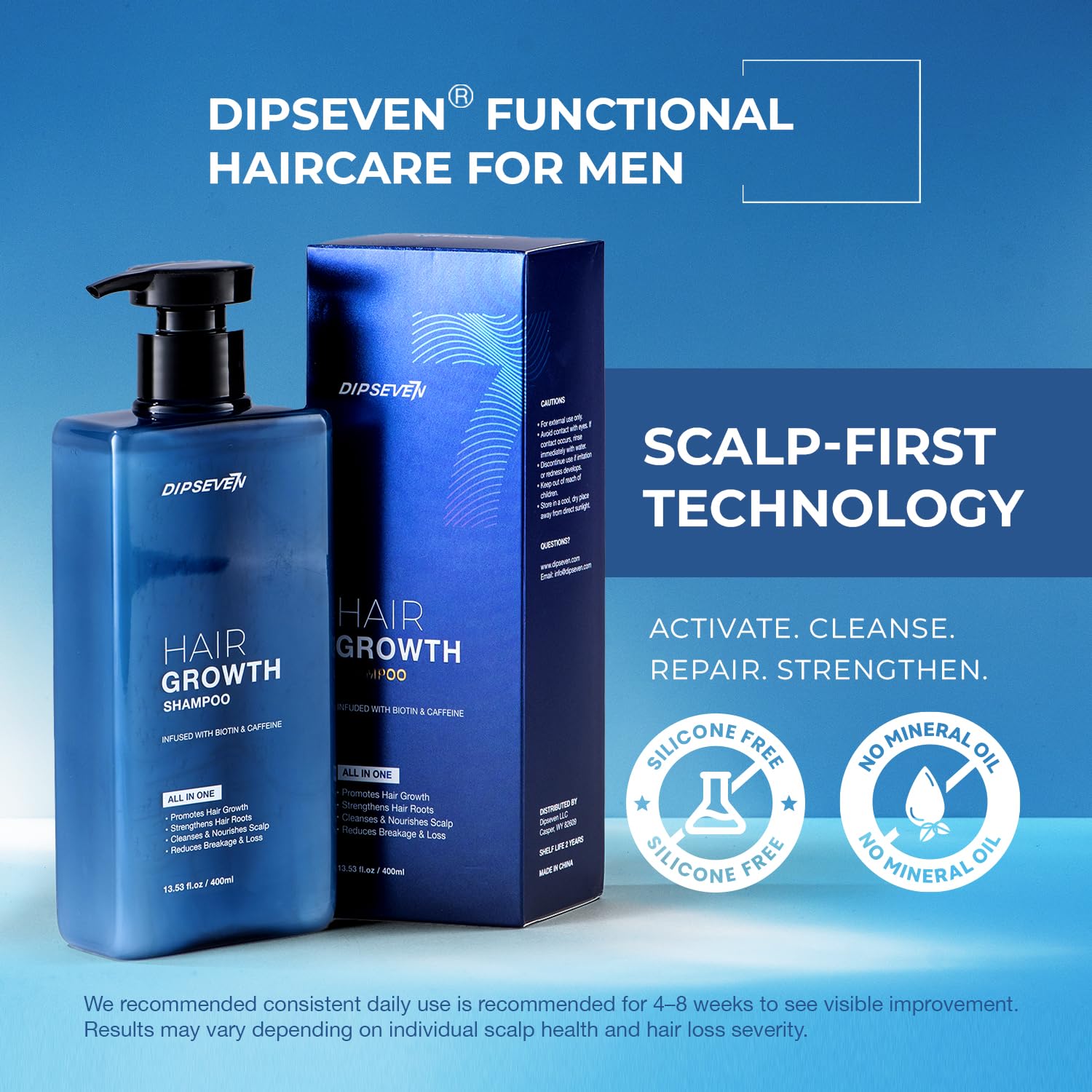 DIPSEVEN Biotin Hair Growth Shampoo for Men – DHT-Blocking Root Activator, Thicker & Stronger Hair