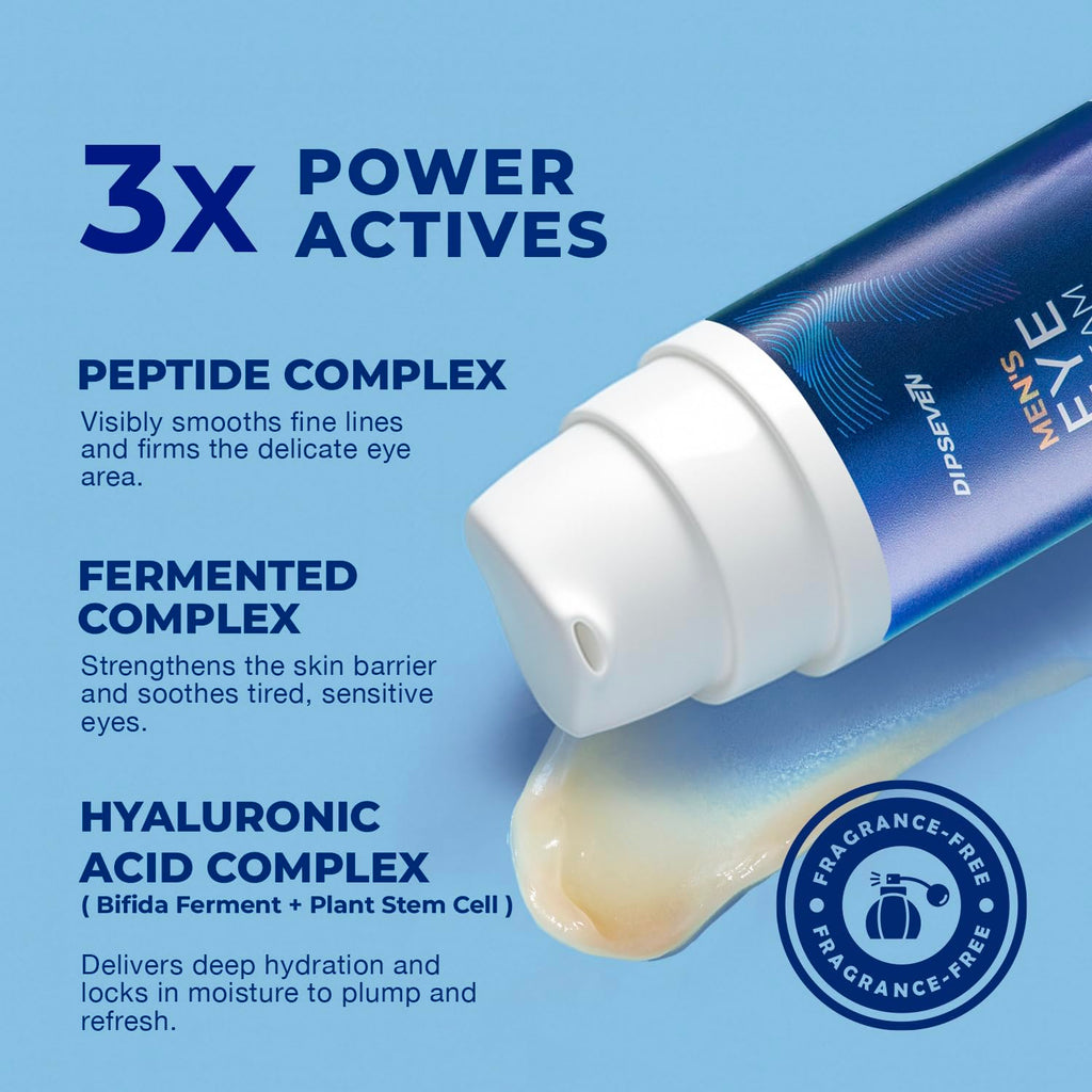 DIPSEVEN Men's Eye Cream - Under Eye Treatment for Bags, Wrinkles & Dark Circles - Peptides + Hyaluronic Acid