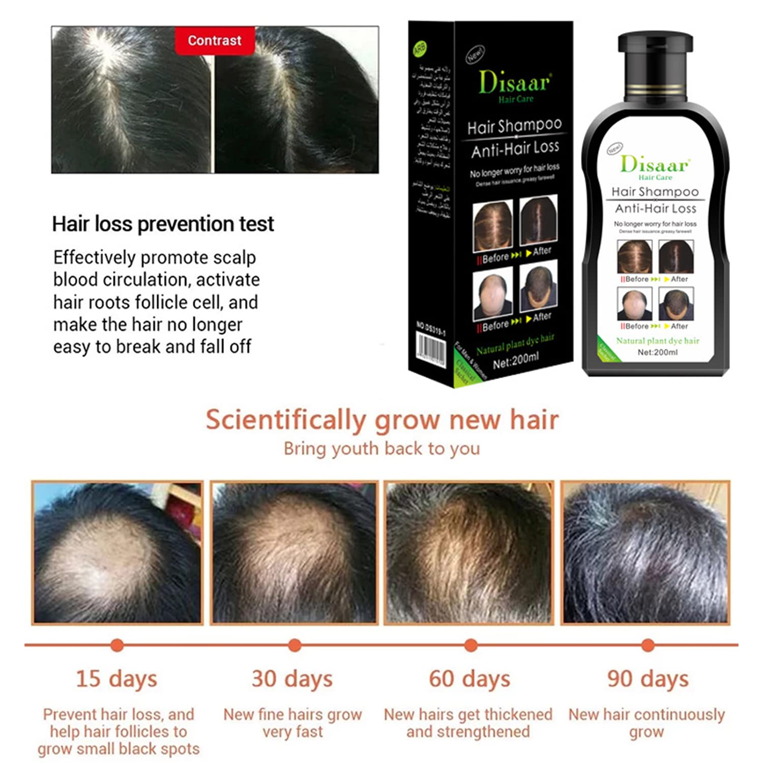 DISAAR Beauty Anti-Hair-Loss Shampoo & Growth Serum 200ml – Herbal Scalp Care & Regrowth Support