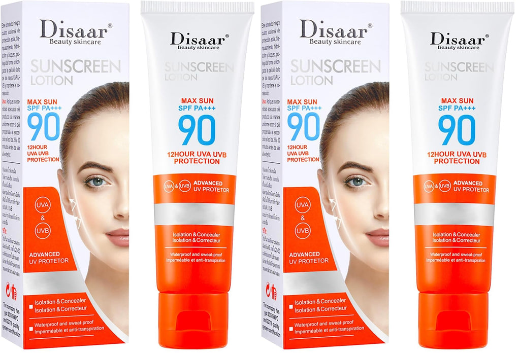 DISAAR Beauty Sunscreen Lotion SPF 90 PA+++ Waterproof Sweatproof 50ml (1.69 fl oz) Pack of 2