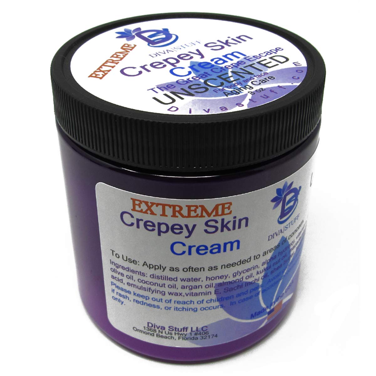 Diva Stuff Extreme Crepey Skin Cream – Hyaluronic Acid, AHAs, Unscented, 8oz – Made in USA