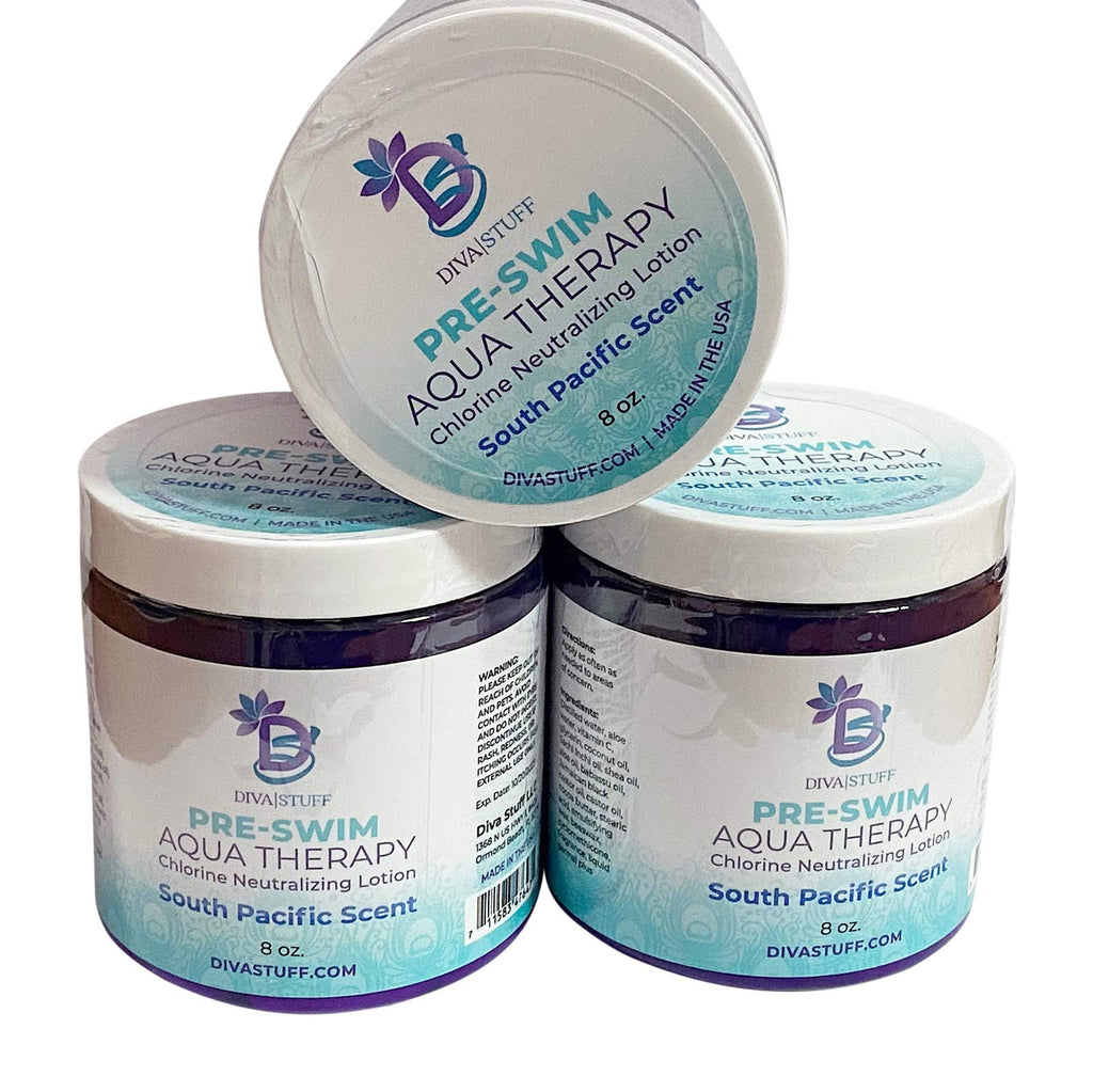 Diva Stuff Pre-Swim Aqua Therapy Lotion – Chlorine Neutralizing, South Pacific 3-Pack