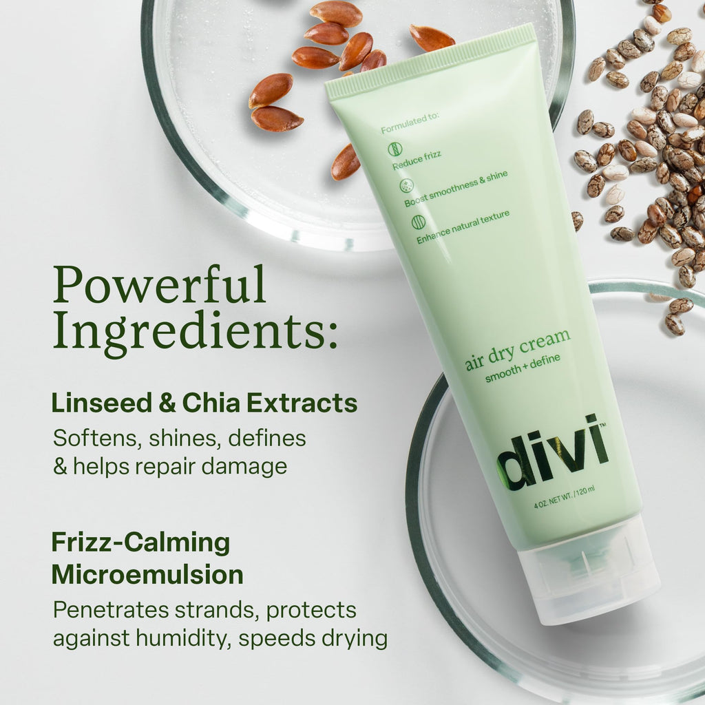 Divi Air Dry Styling Cream for Curly, Wavy & Frizzy Hair | Frizz Control, Definition & 24-Hour Softness | 4 oz