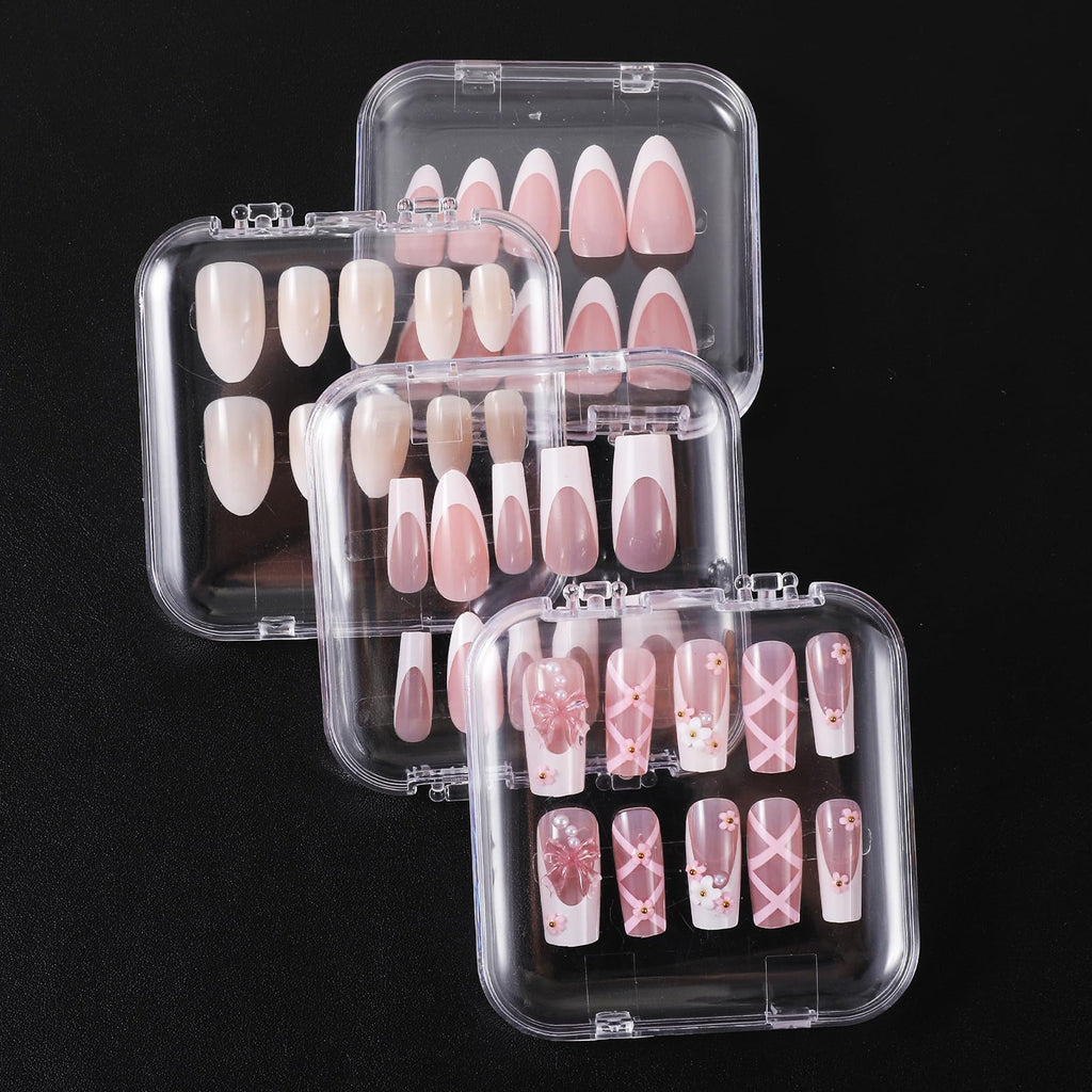DIVINA VITAE 36Pcs Clear Nail Box Organizer Set – Press-On Display Box with 3 Storage Boxes & 60 Adhesive Strips