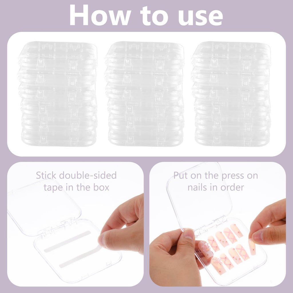 DIVINA VITAE 36Pcs Clear Nail Box Organizer Set – Press-On Display Box with 3 Storage Boxes & 60 Adhesive Strips