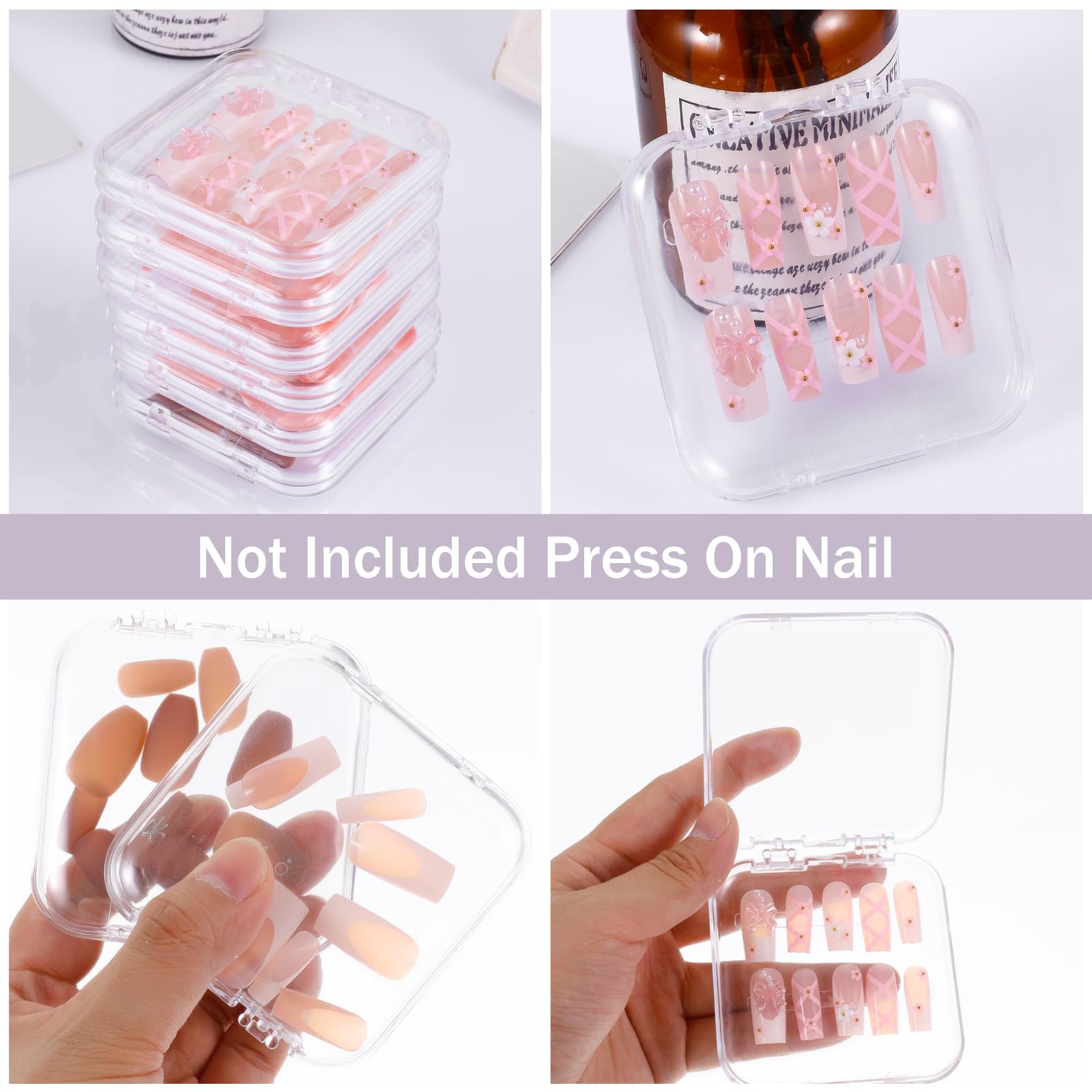 DIVINA VITAE 36Pcs Clear Nail Box Organizer Set – Press-On Display Box with 3 Storage Boxes & 60 Adhesive Strips