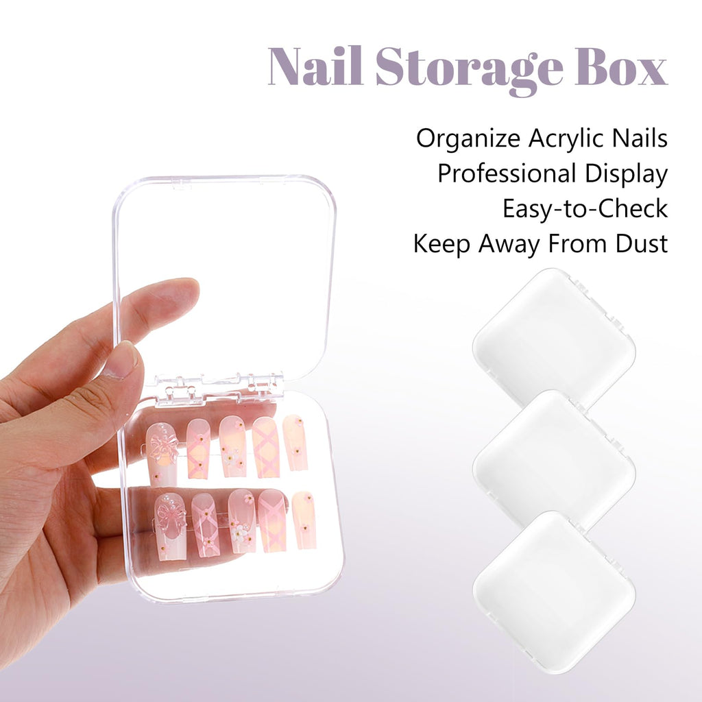 DIVINA VITAE 36Pcs Clear Nail Box Organizer Set – Press-On Display Box with 3 Storage Boxes & 60 Adhesive Strips