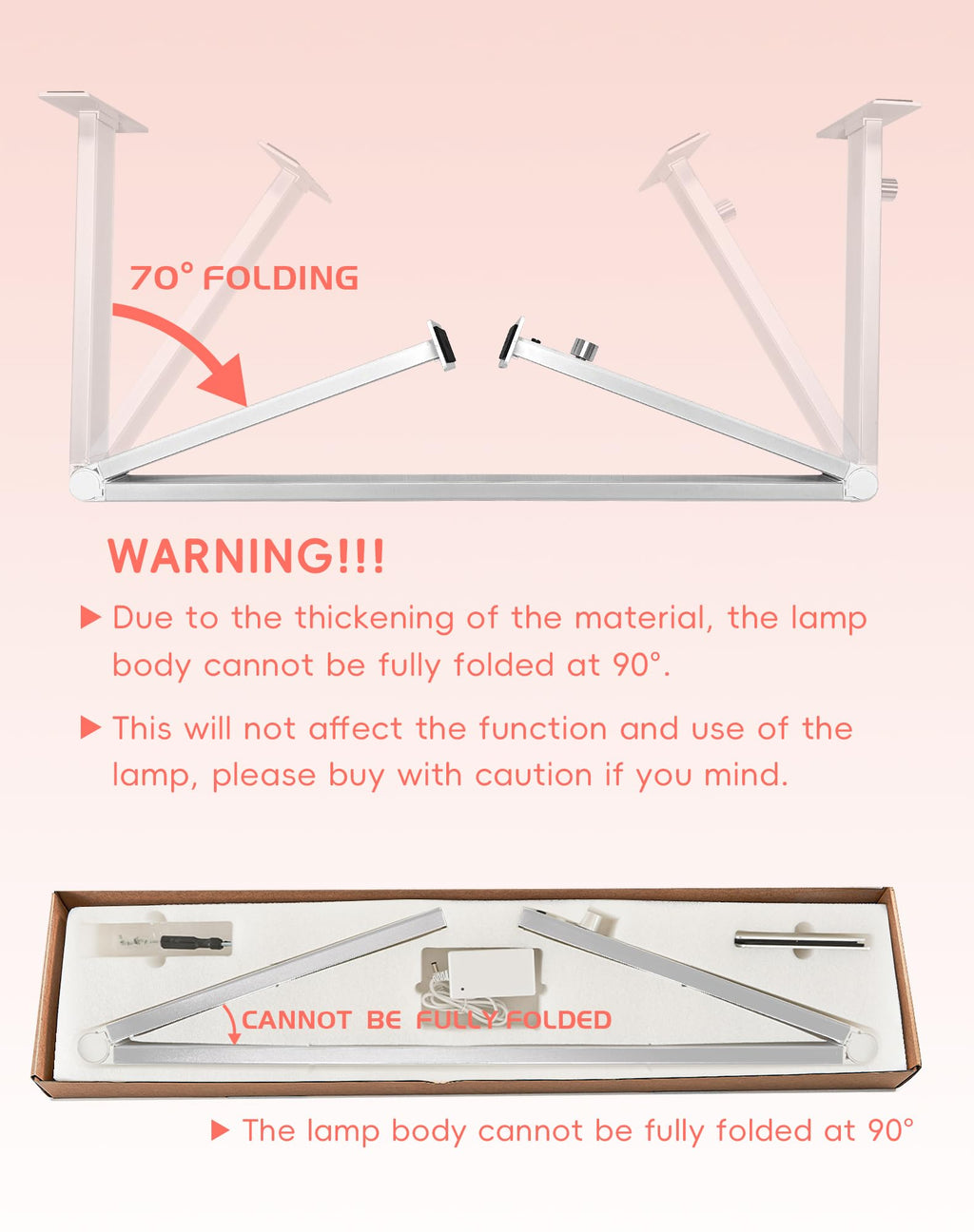 DLITISH Foldable Nail Desk Lamp 48W – 33in Square LED Table Light, 3 Modes, 3000–6000K, Silver