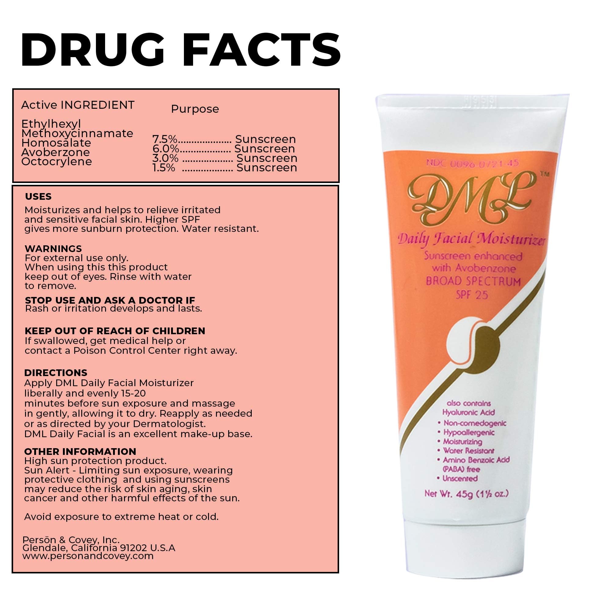 DML Daily Facial Moisturizer SPF 25 - 1.5 oz | Fragrance-Free & Hypoallergenic