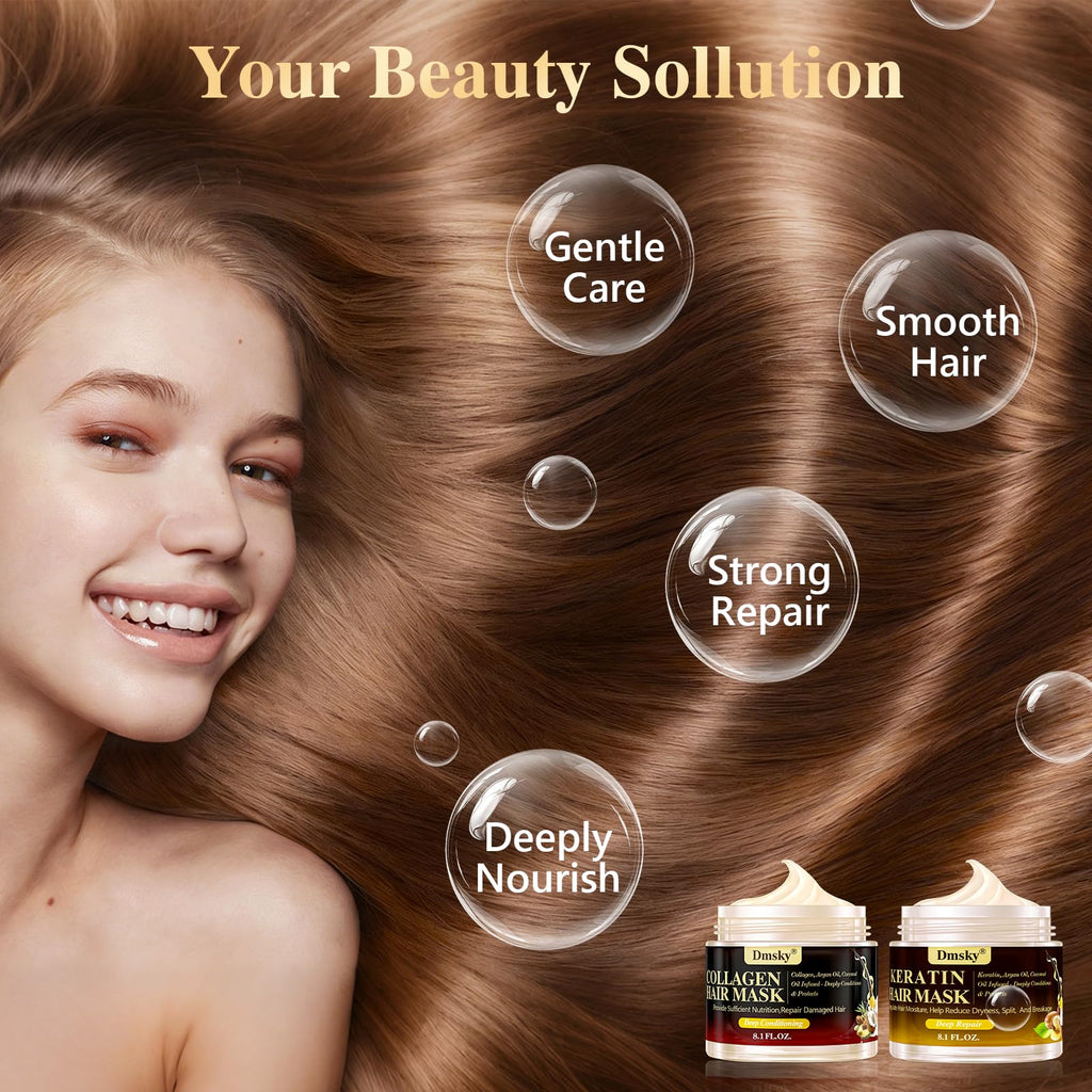 Dmsky 2 Pack Hair Mask for Damaged Hair | Keratin & Collagen Deep Conditioning (16.2 oz each)