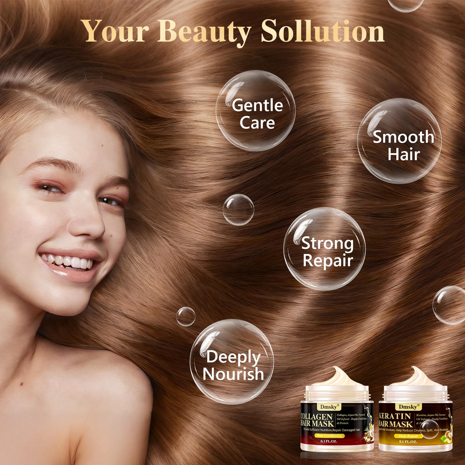 Dmsky 2 Pack Hair Mask for Damaged Hair | Keratin & Collagen Deep Conditioning (16.2 oz each)