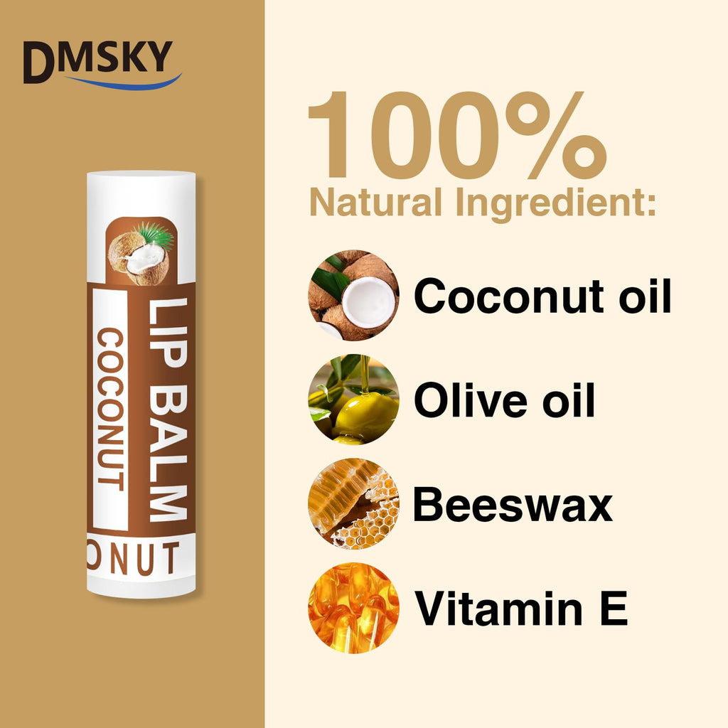 DMSKY Lip Balm Bulk Pack — 120-Count, 12 Flavors, Vitamin E & Coconut Oil