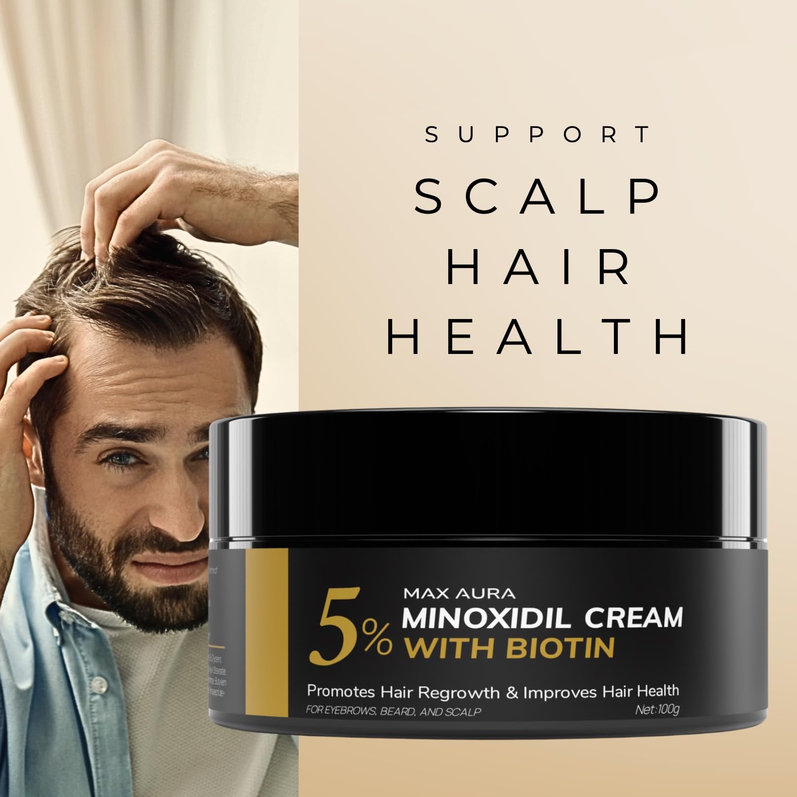 DNKTNK MAX AURA 5% Minoxidil Cream with Biotin | Extra Strength Hair Loss Treatment for Men