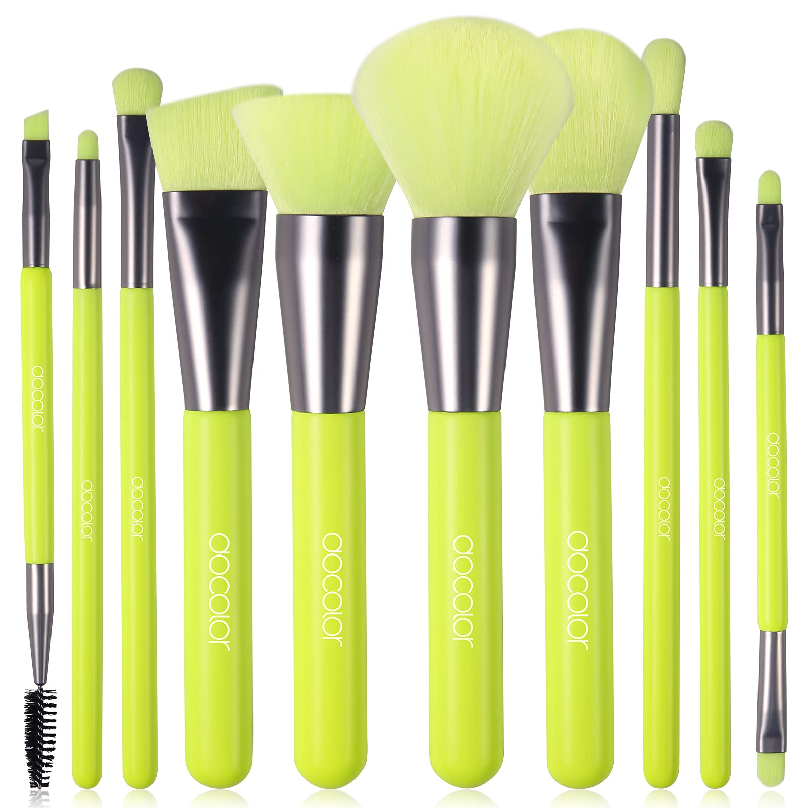 Docolor 10Pcs Neon Green Makeup Brush Set – Premium Synthetic Face & Eye Brush Kit