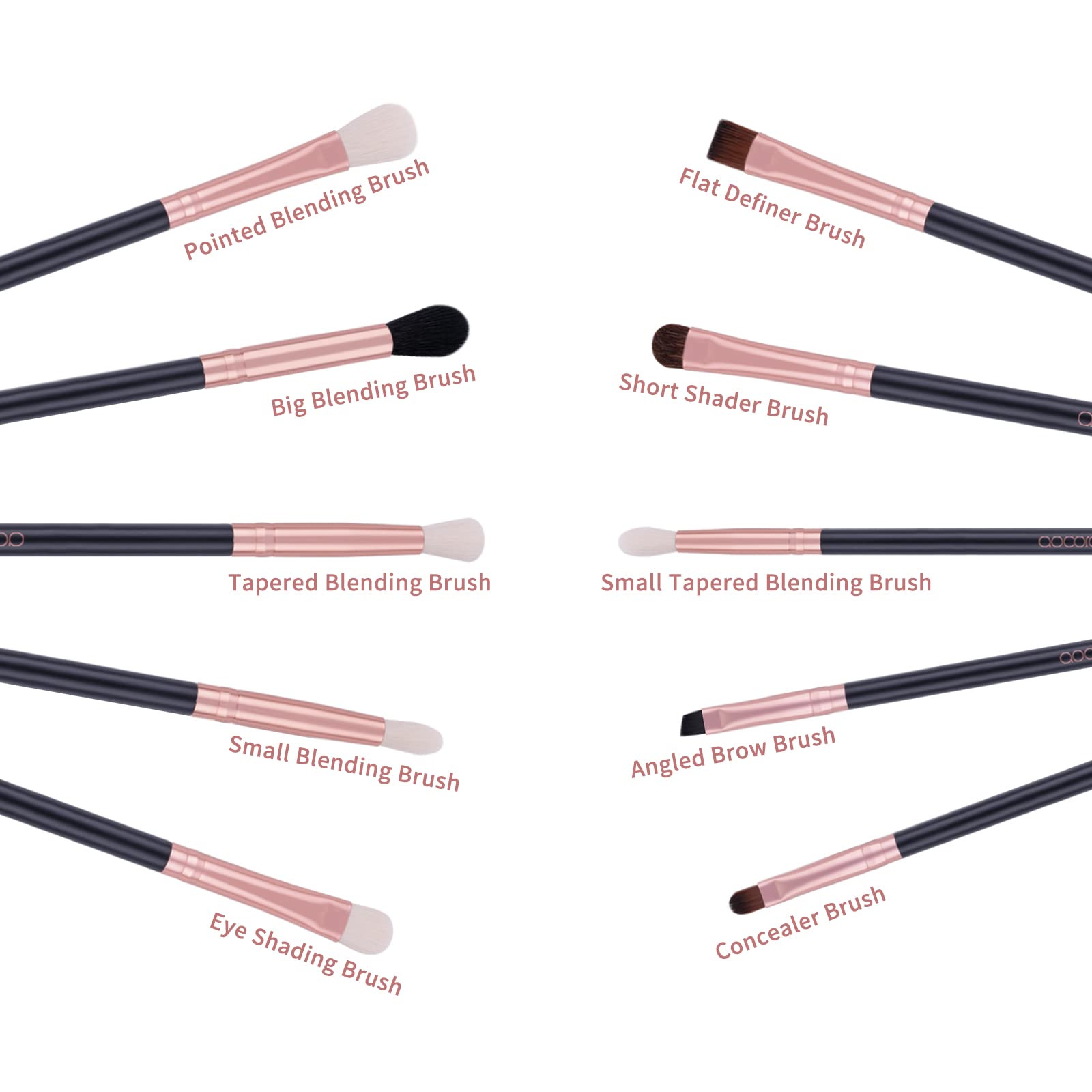 Docolor 10-Piece Eyeshadow Brush Set – Rose Gold & Black, Wooden Handles | Pro Eye Makeup Kit