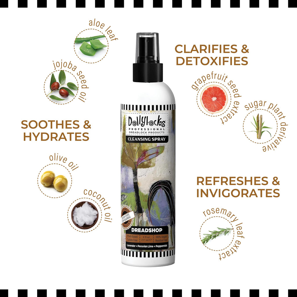 Dollylocks Cleansing Rinse-free Shampoo Spray – Plant-Based, Residue-Free (8oz) for Locs, Braids & Extensions