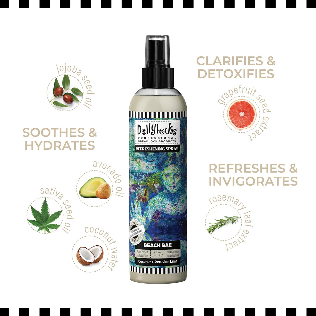 Dollylocks Refreshening Spray for Locs & Braids – Coconut Lime | Plant-based, Residue-free | 8 oz