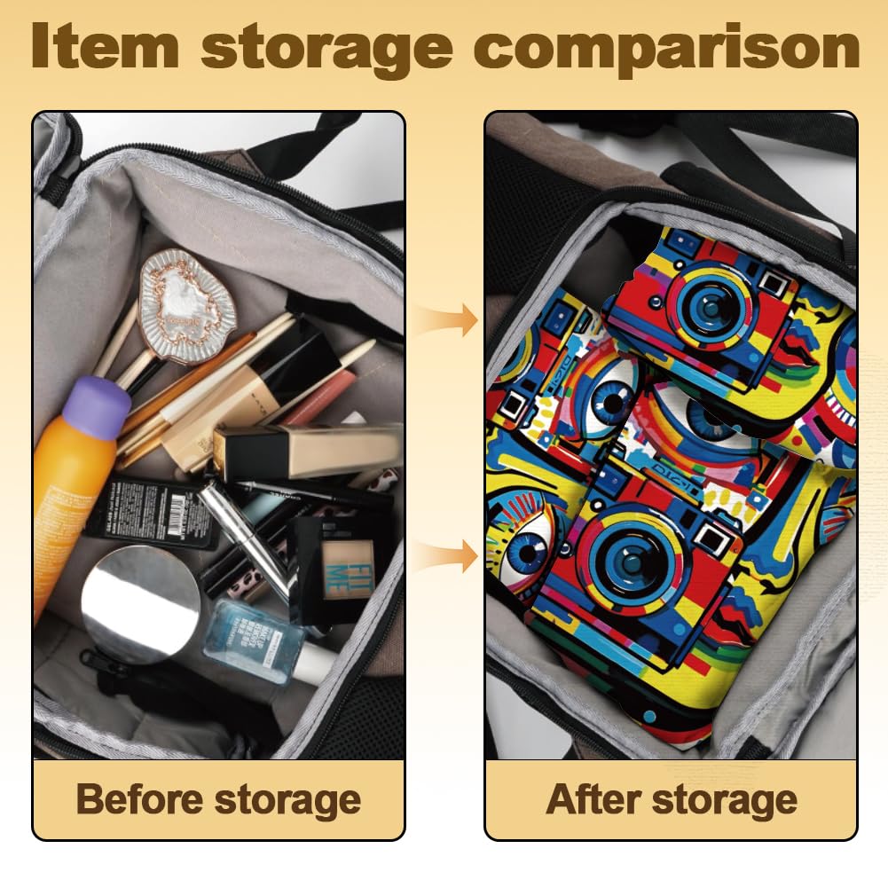 DOODLREAM 2 Sheets Travel Makeup Bags – Self-Adhesive Graffiti Cloth, Lay-Flat Pouch for Camera & Electronics (19.6x13.7)