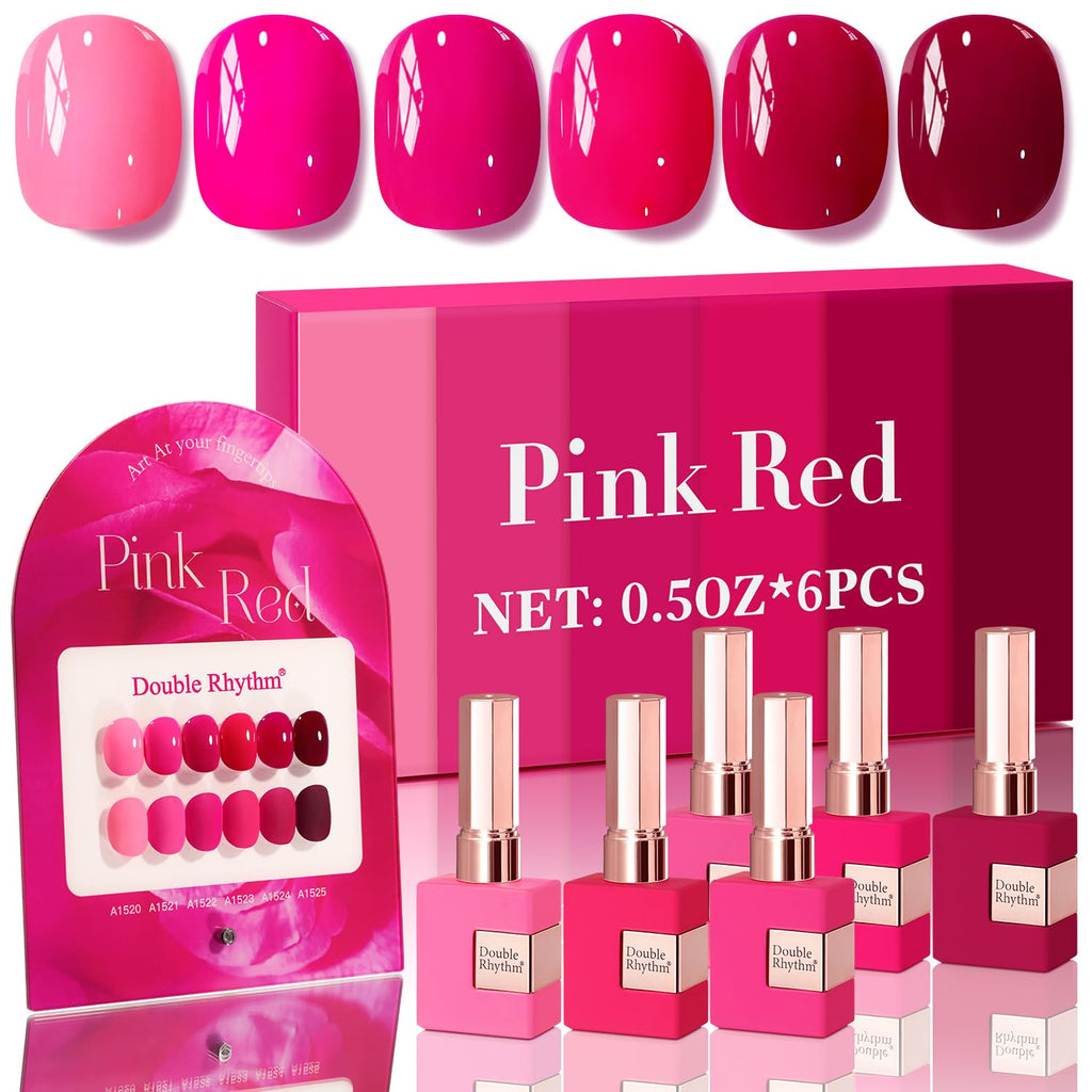 Double Rhythm 6-Pcs 15ml Gel Polish Set: Neon Pink, Purple, Burgundy, Red