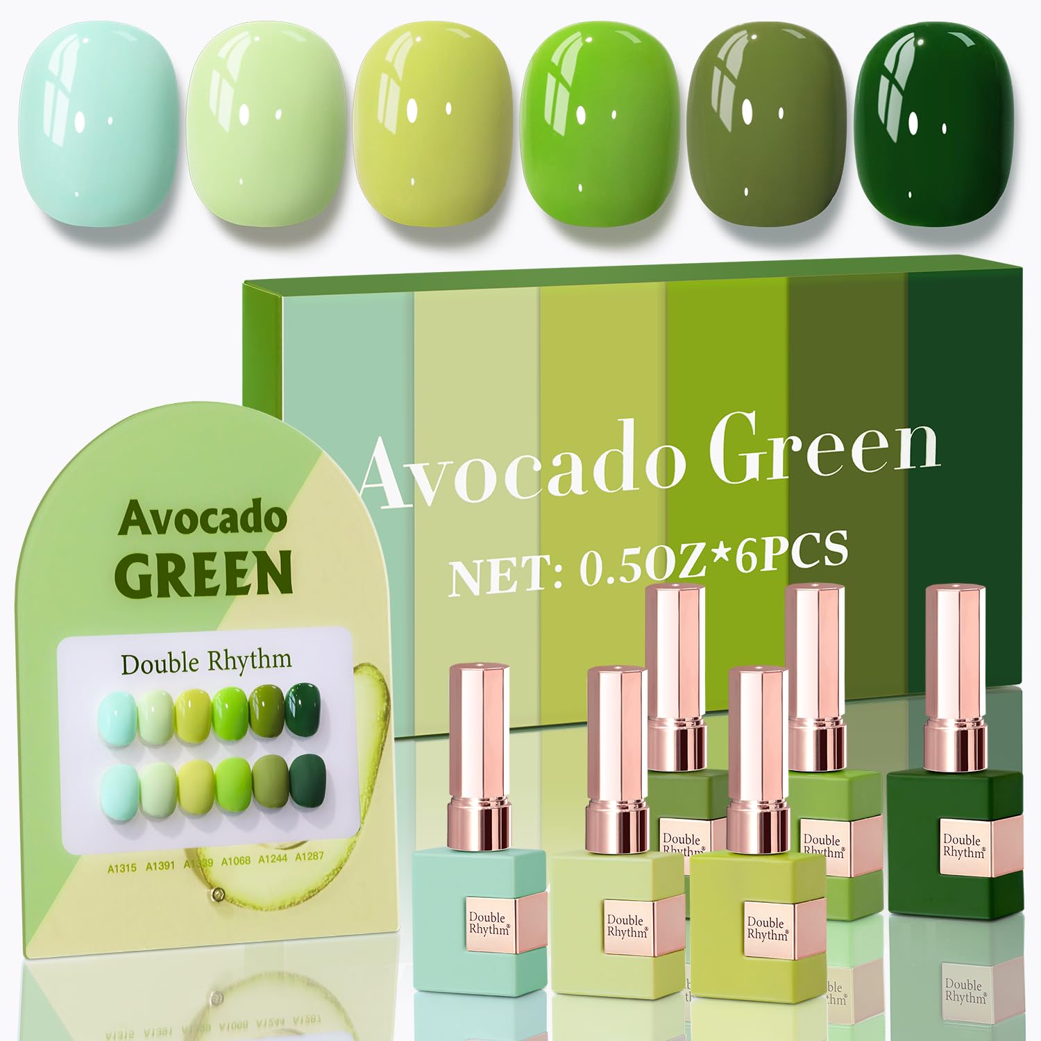 Double Rhythm 6 Pcs Gel Polish Set – 15ml Each in Light Dark Green Olive Teal