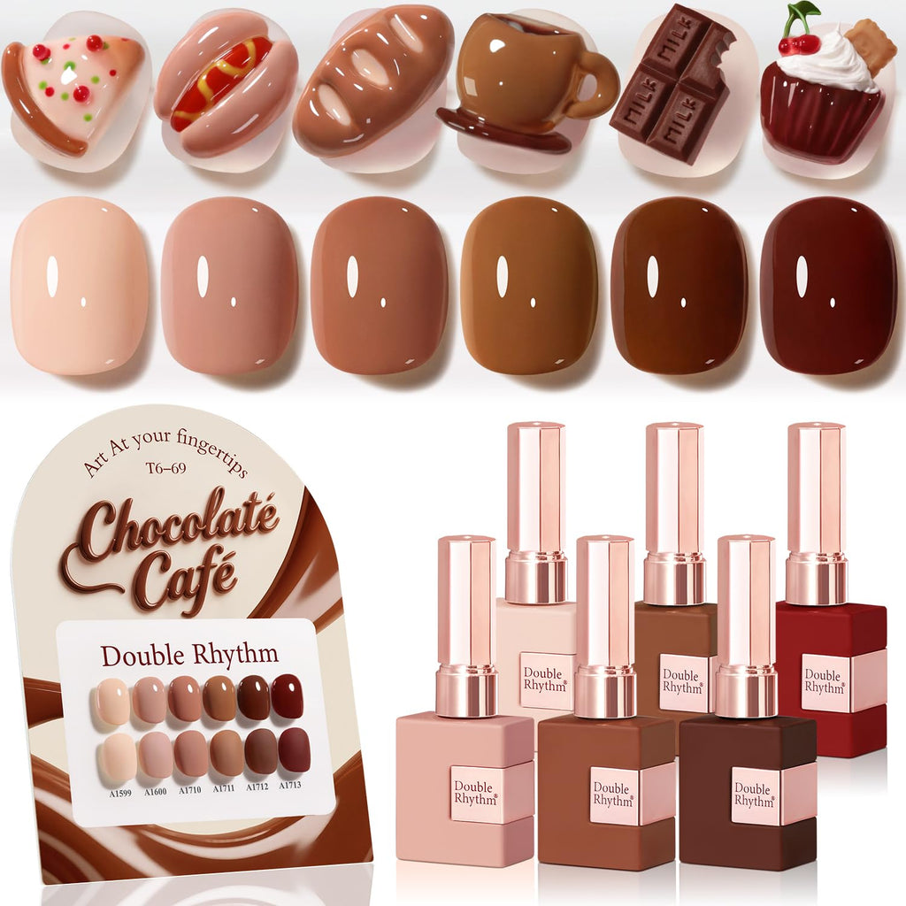 Double Rhythm 6 Pcs 15ml Gel Polish Set – Burgundy Cherry Brown Coffee (T6-69) – Soak-Off Nail Polish