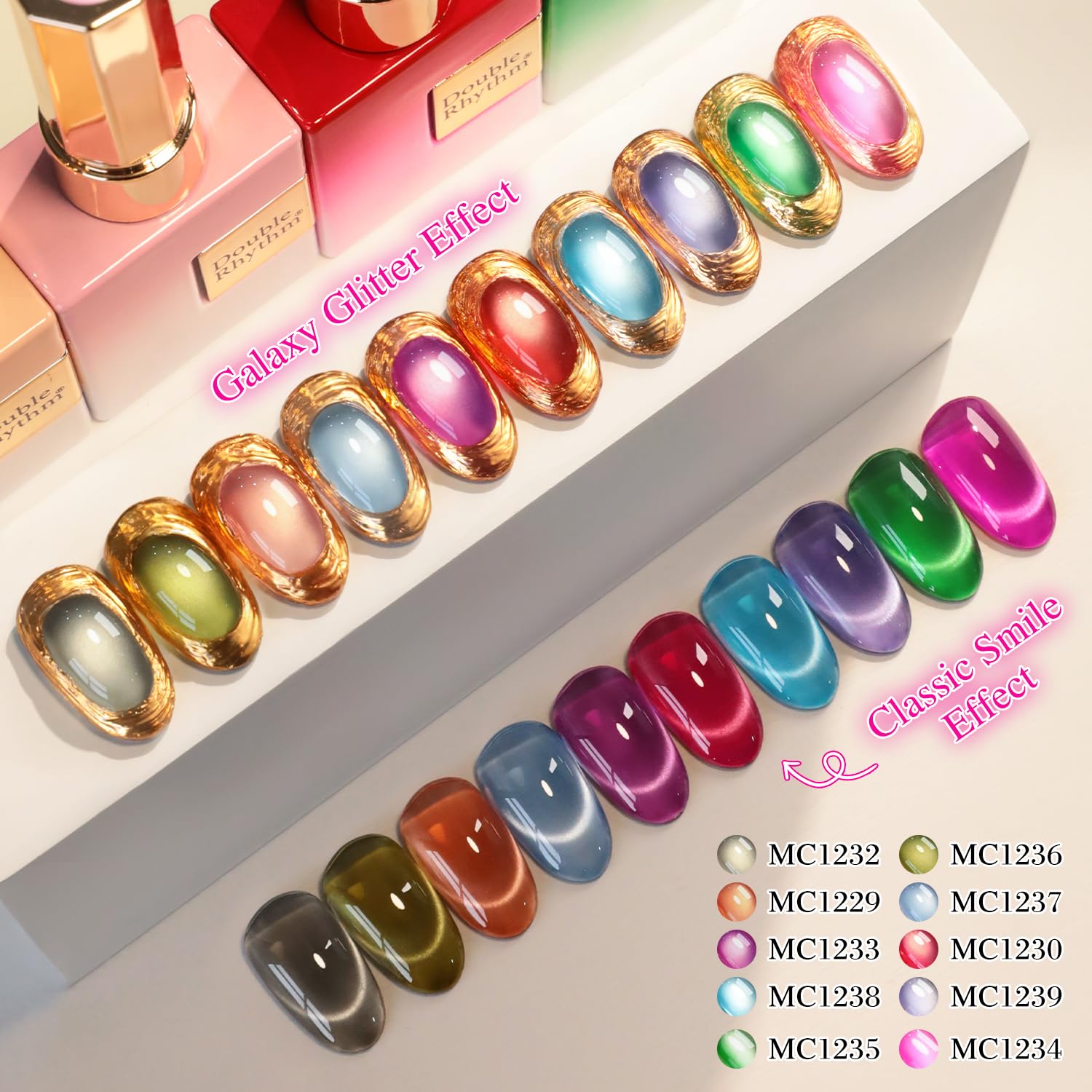 Double Rhythm 28Pcs 0.5oz Glass Cat Eye Gel Nail Polish Kit – All-Season Colors, Soak-Off, DIY Manicure
