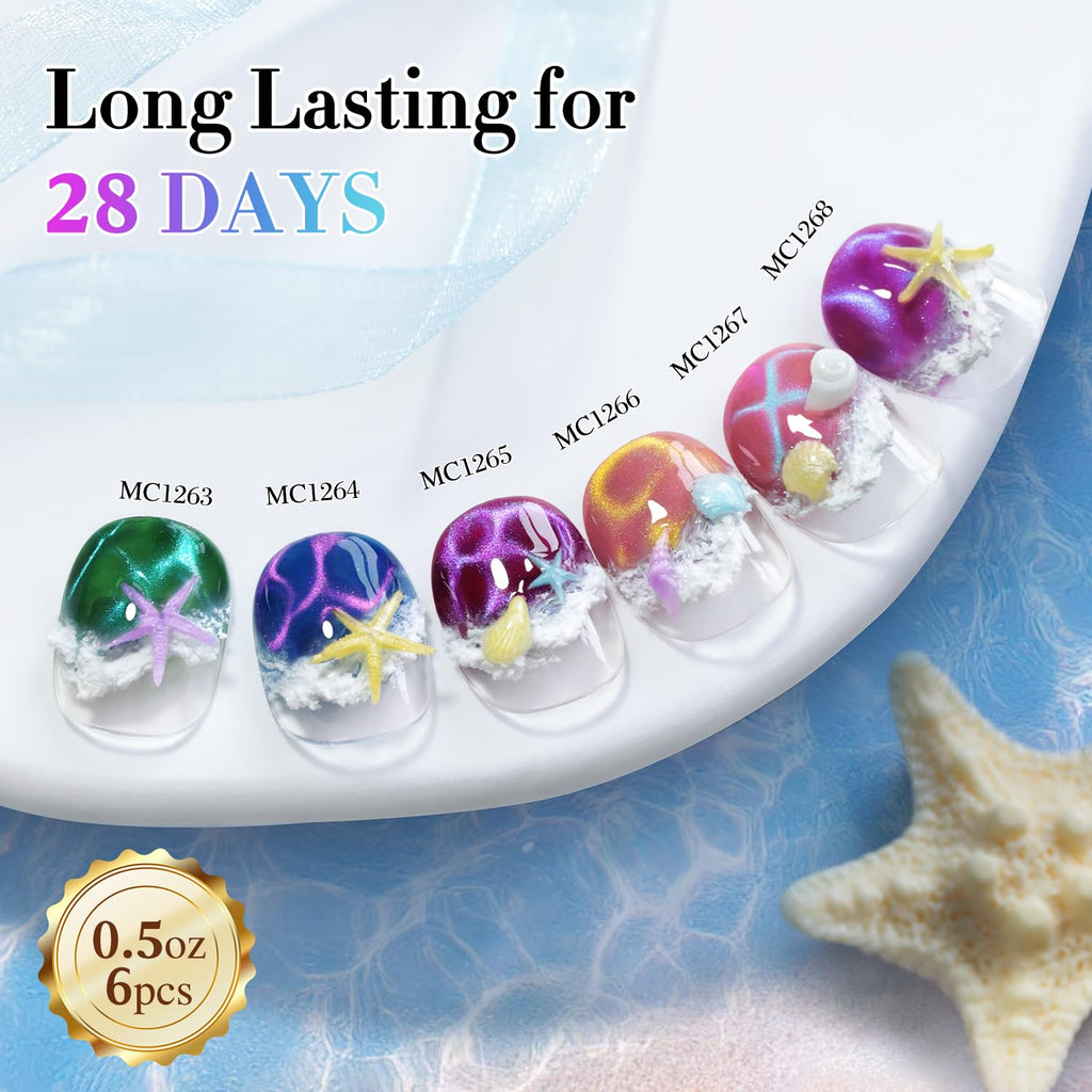 Double Rhythm Cat Eye Gel Nail Polish Set – 6 x 0.5 oz Glass Galaxy Green-T6-59