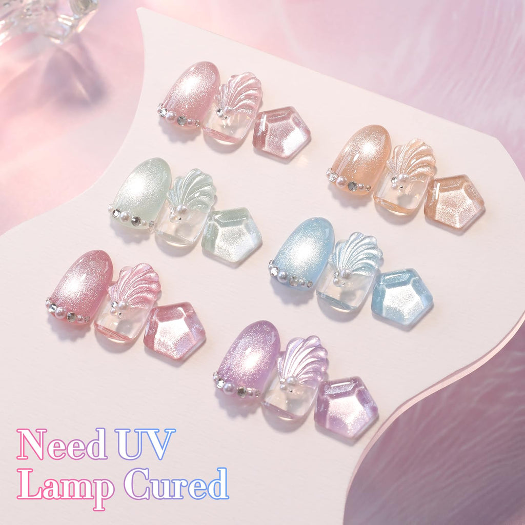 Double Rhythm Cat Eye Gel Nail Polish Set — 6 Same-Color 0.5oz Bottles, Magnetic Holographic Glitter Kit (Silver/Nude/Pink/Blue/Purple) - T6-28