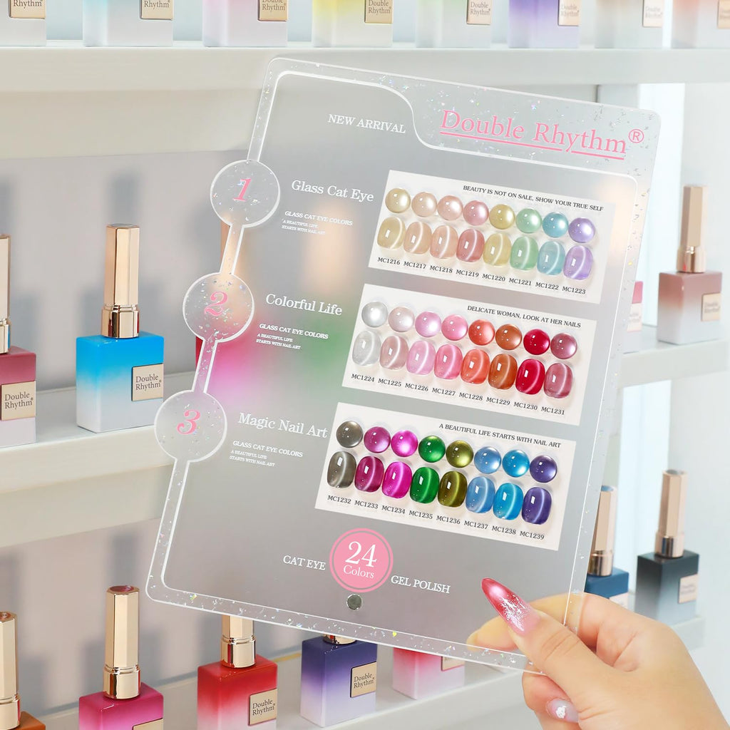 Double Rhythm 28Pcs 0.5oz Glass Cat Eye Gel Nail Polish Kit – All-Season Colors, Soak-Off, DIY Manicure