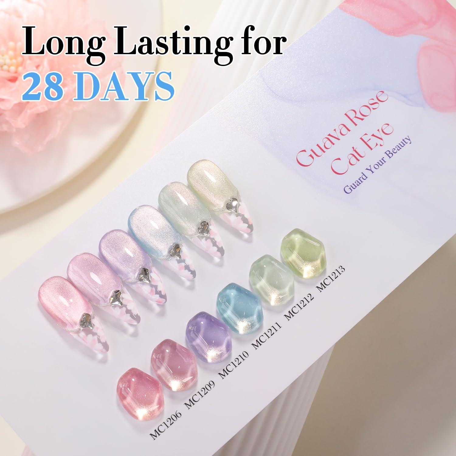 Double Rhythm Cat Eye Gel Nail Polish Set — 6×0.5 oz Magnetic Shimmer Kit (Rose, Green, Pink, Purple) for Home Manicures
