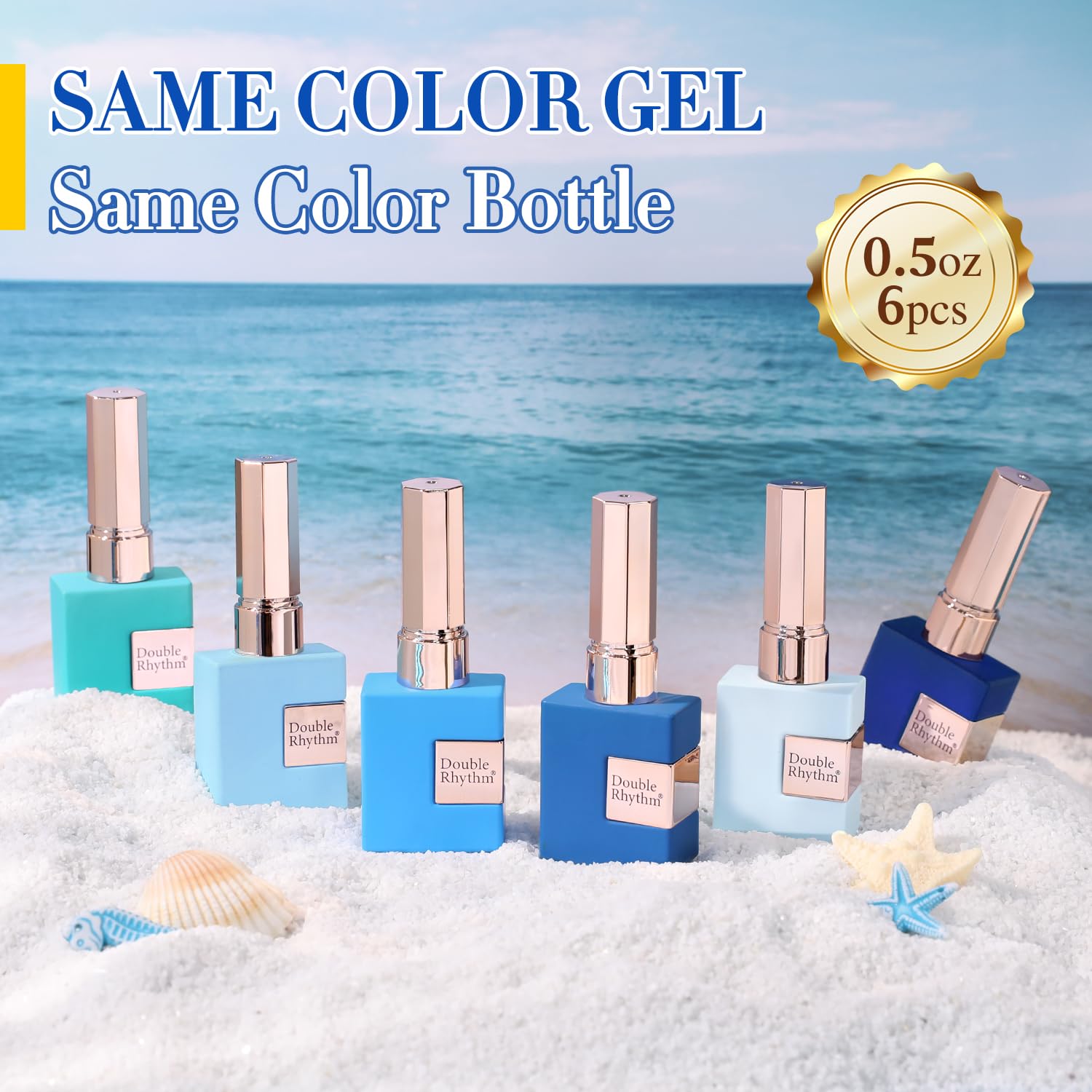Double Rhythm 6-Pcs 15ml Gel Polish Set – Same Shade Soak-Off Kit for DIY Manicure (Light Blue / Navy / Teal)