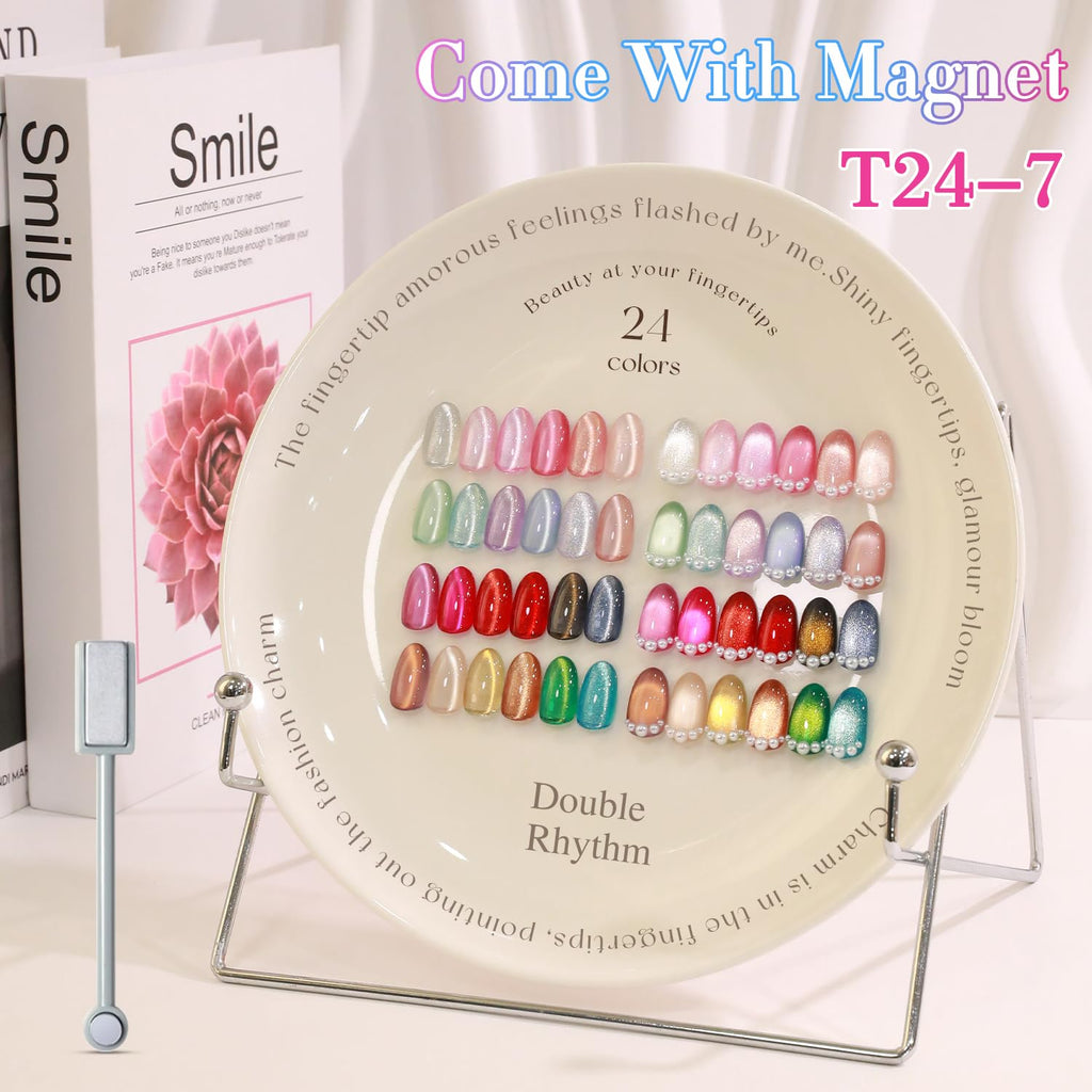 Double Rhythm 28Pcs Cat Eye Gel Nail Polish Set — 0.5oz Magnetic, Soak-Off Kit for Home Manicure