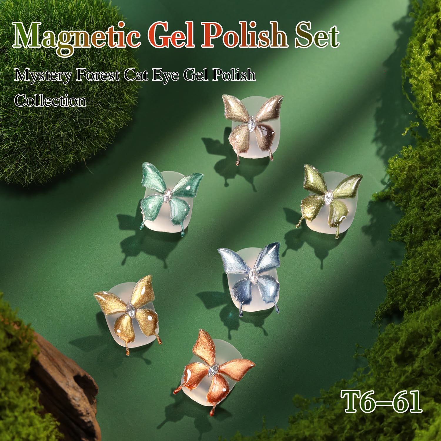 Double Rhythm Cat Eye Gel Nail Polish Set – 6 Same Color Bottles, 0.5 oz, Magnetic Holographic UV Gel Kit