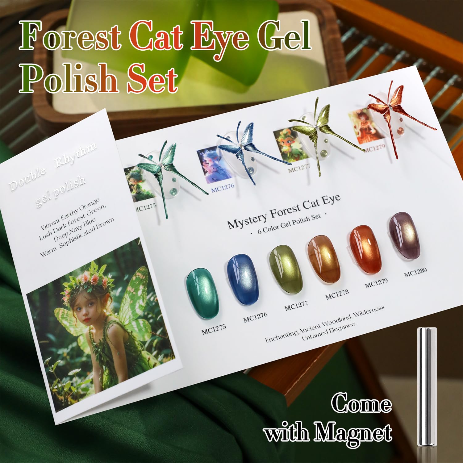 Double Rhythm Cat Eye Gel Nail Polish Set – 6 Same Color Bottles, 0.5 oz, Magnetic Holographic UV Gel Kit