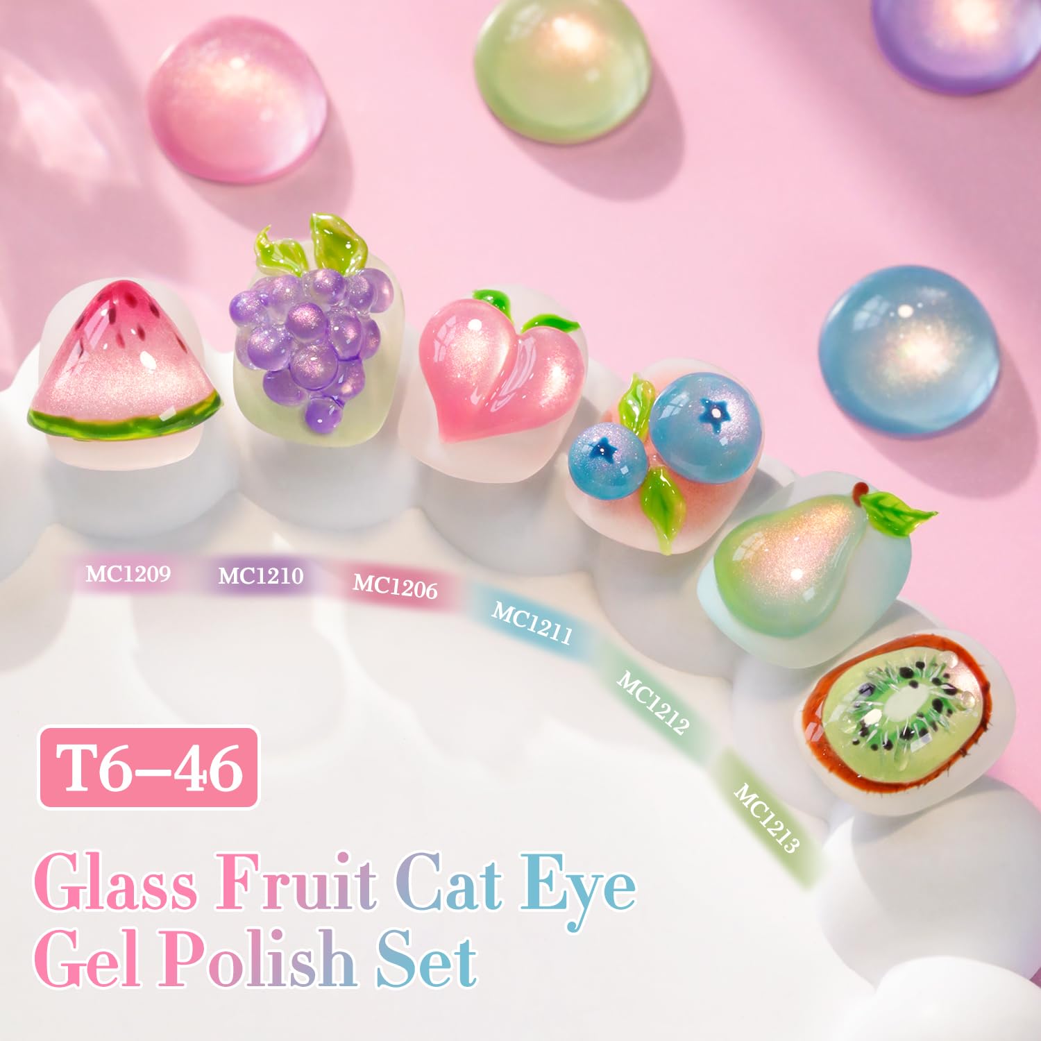 Double Rhythm Cat Eye Gel Nail Polish Set — 6×0.5 oz Magnetic Shimmer Kit (Rose, Green, Pink, Purple) for Home Manicures