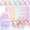 Double Rhythm Cat Eye Gel Nail Polish Set — 6 Same-Color 0.5oz Bottles, Magnetic Holographic Glitter Kit (Silver/Nude/Pink/Blue/Purple) - T6-28