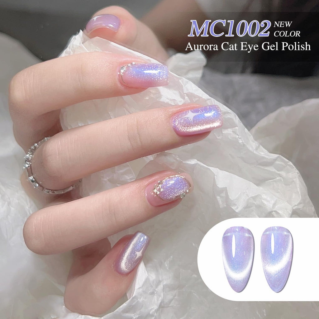 Double Rhythm Cat Eye Gel Polish Set – 6 Colors with Magnetic Holographic Finish