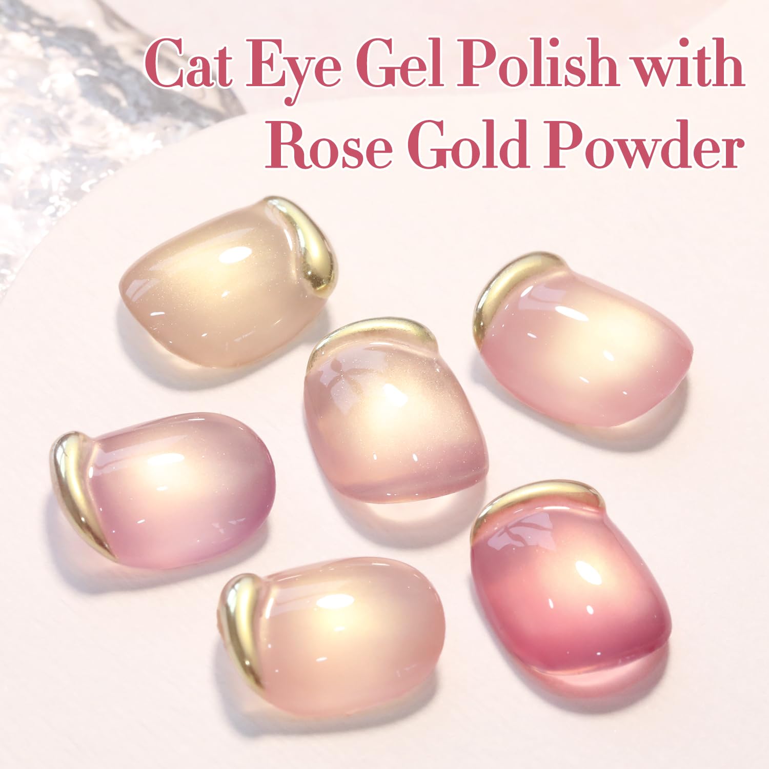 Double Rhythm Cat Eye Gel Nail Polish Set – 6 Same Color, 0.5 Oz, Magnetic Holographic Rose T6-32