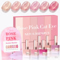 Double Rhythm Cat Eye Gel Nail Polish Set – 6 Same Color, 0.5 Oz, Magnetic Holographic Rose T6-32