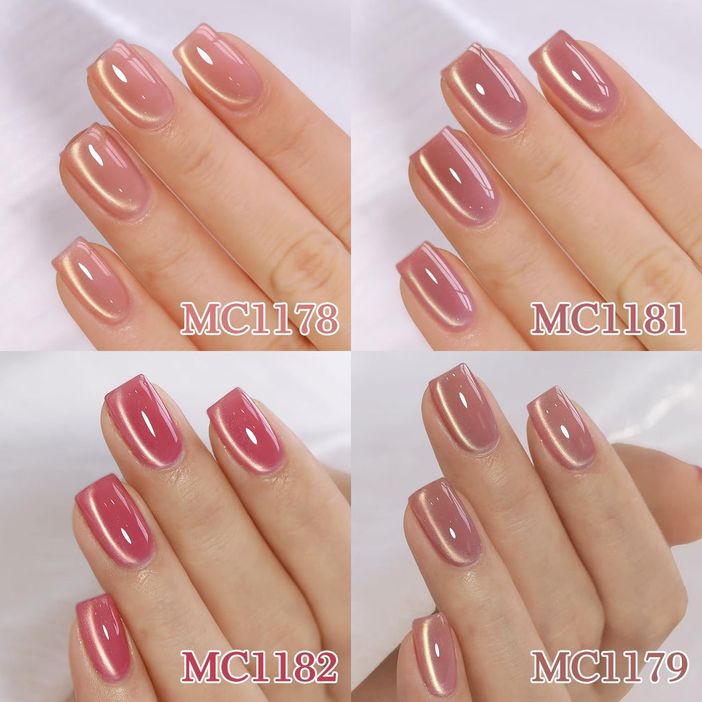 Double Rhythm Cat Eye Gel Nail Polish Set – 6 Same Color, 0.5 Oz, Magnetic Holographic Rose T6-32