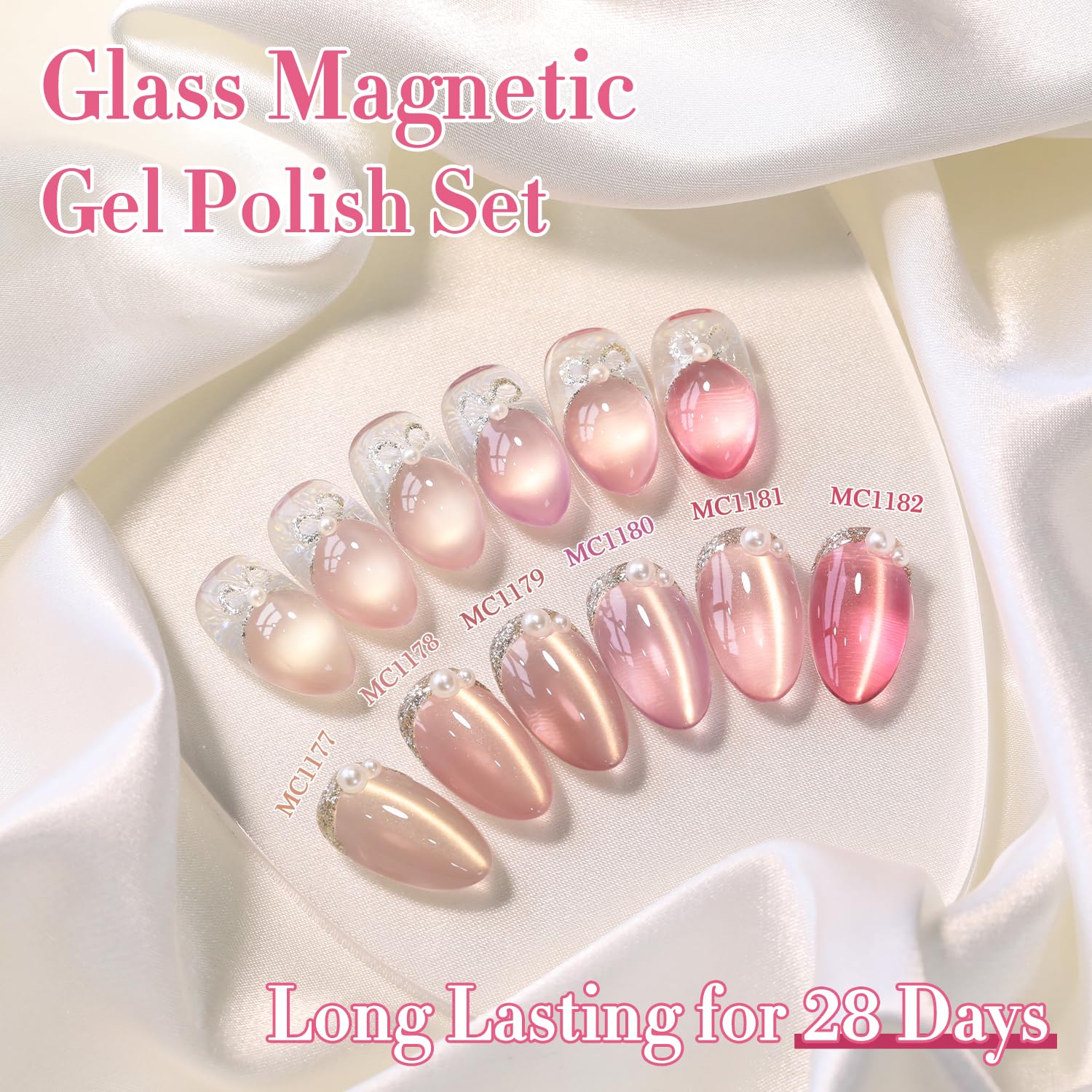 Double Rhythm Cat Eye Gel Nail Polish Set – 6 Same Color, 0.5 Oz, Magnetic Holographic Rose T6-32