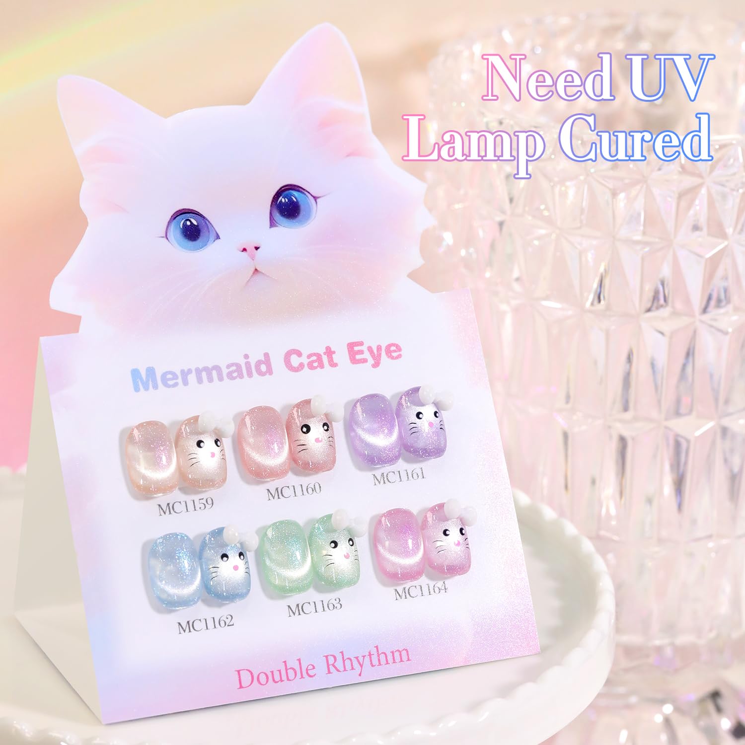 Double Rhythm Cat Eye Gel Nail Polish Set of 6 — Same Color, 0.5 oz Each, Magnetic Holographic Shine (T6-29)