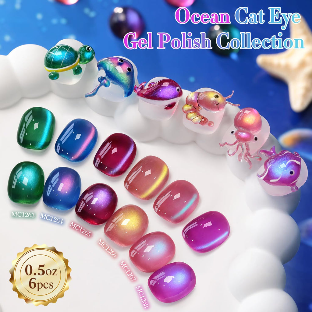 Double Rhythm Cat Eye Gel Nail Polish Set – 6 x 0.5 oz Glass Galaxy Green-T6-59