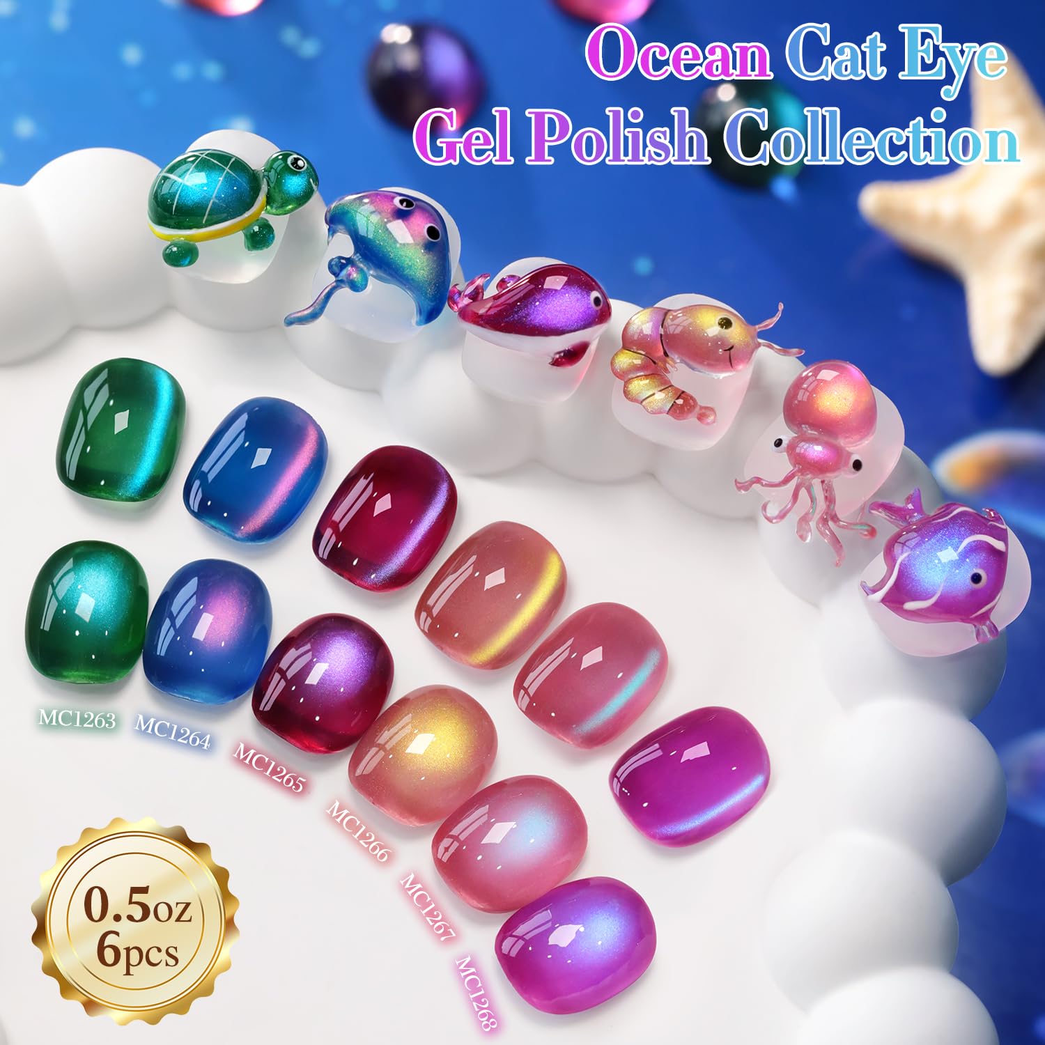 Double Rhythm Cat Eye Gel Nail Polish Set – 6 x 0.5 oz Glass Galaxy Green-T6-59