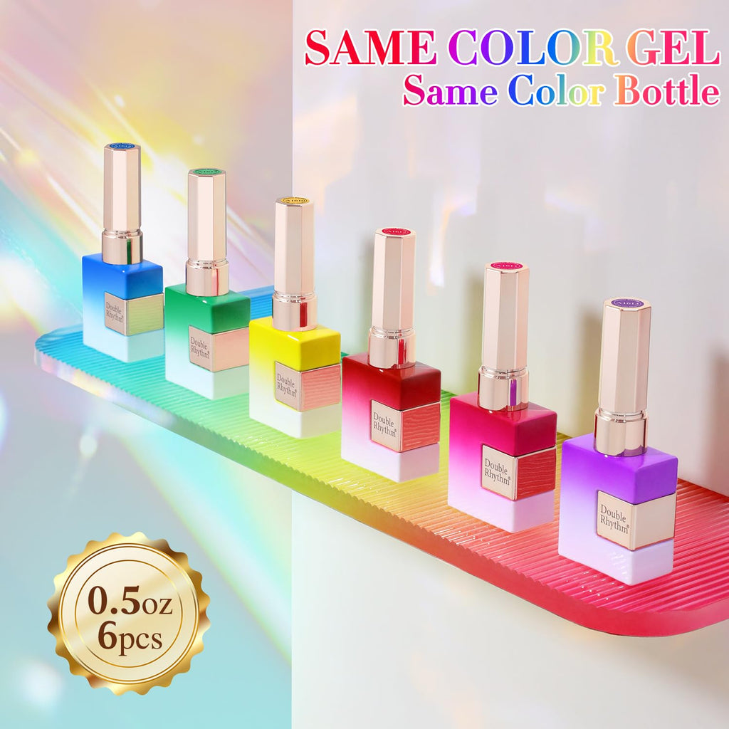 Double Rhythm 6 Pcs Gel Polish Set 15ml – Jelly Yellow, Pink, Red, Purple, Blue & More (Soak Off)